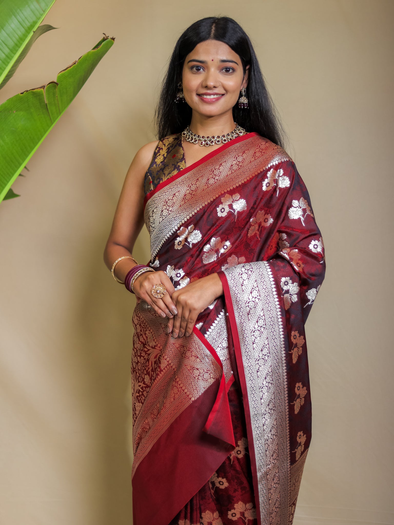 Banarasi Art Katan Silk Saree With Zari Buta Weaving & Tanchoi Weaving- Maroon