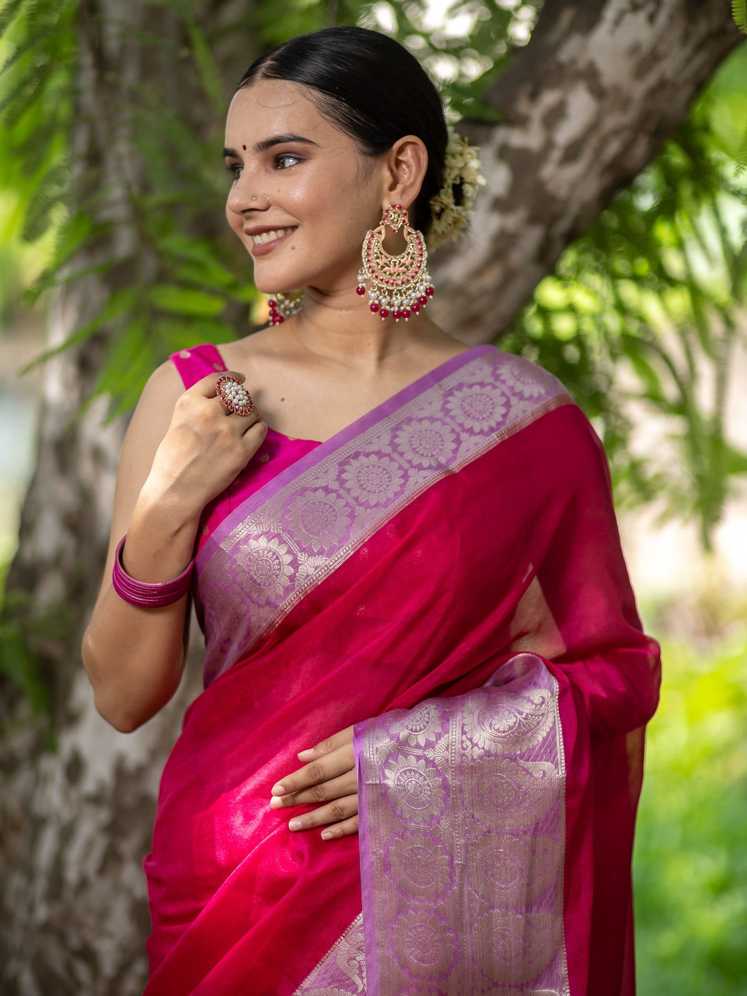 Banarasi Cotton Silk Saree With Silver Zari Weaving & Border-Pink