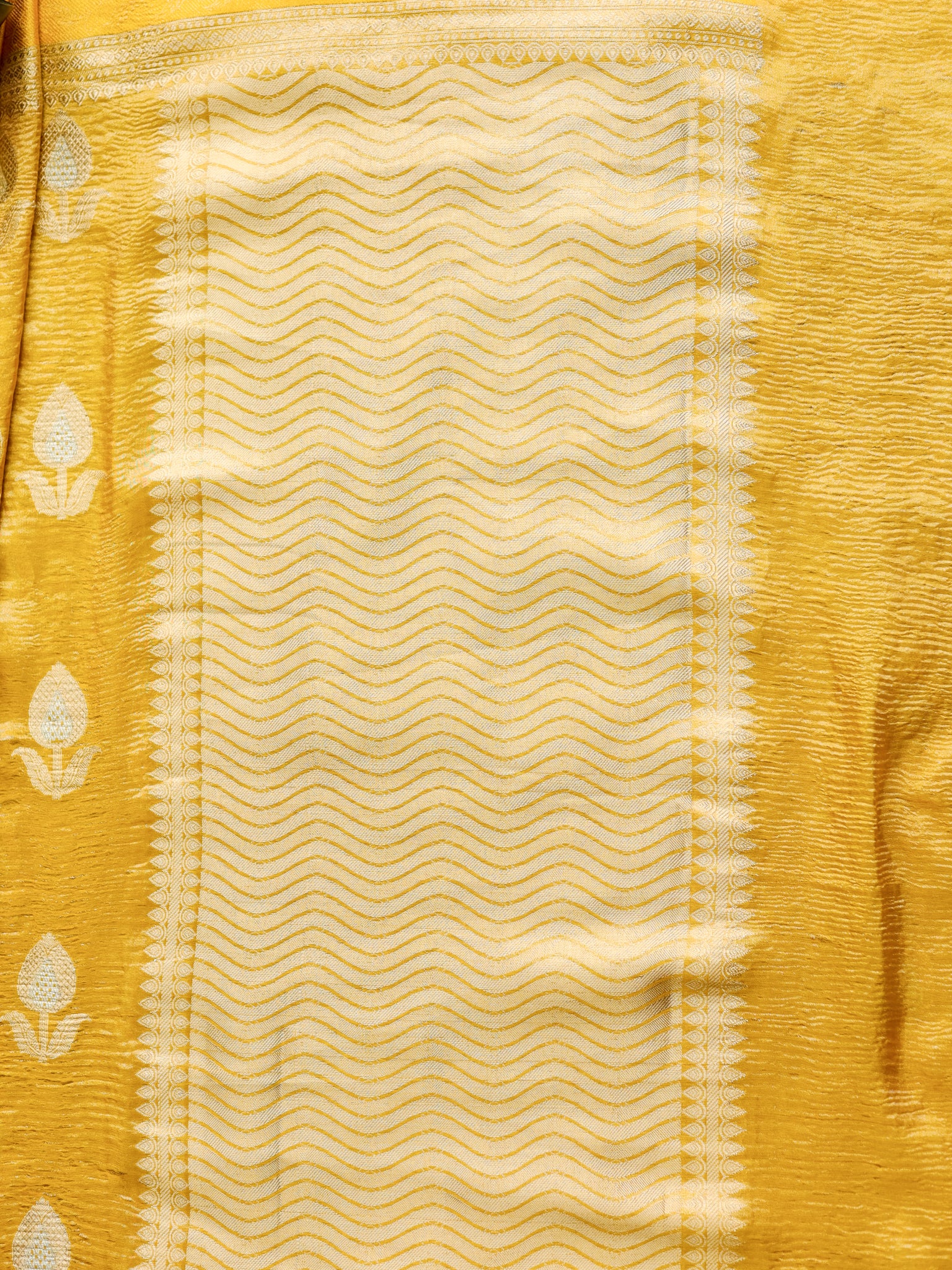 Banarasi Katan Crushed Tissue Saree With Border - Yellow