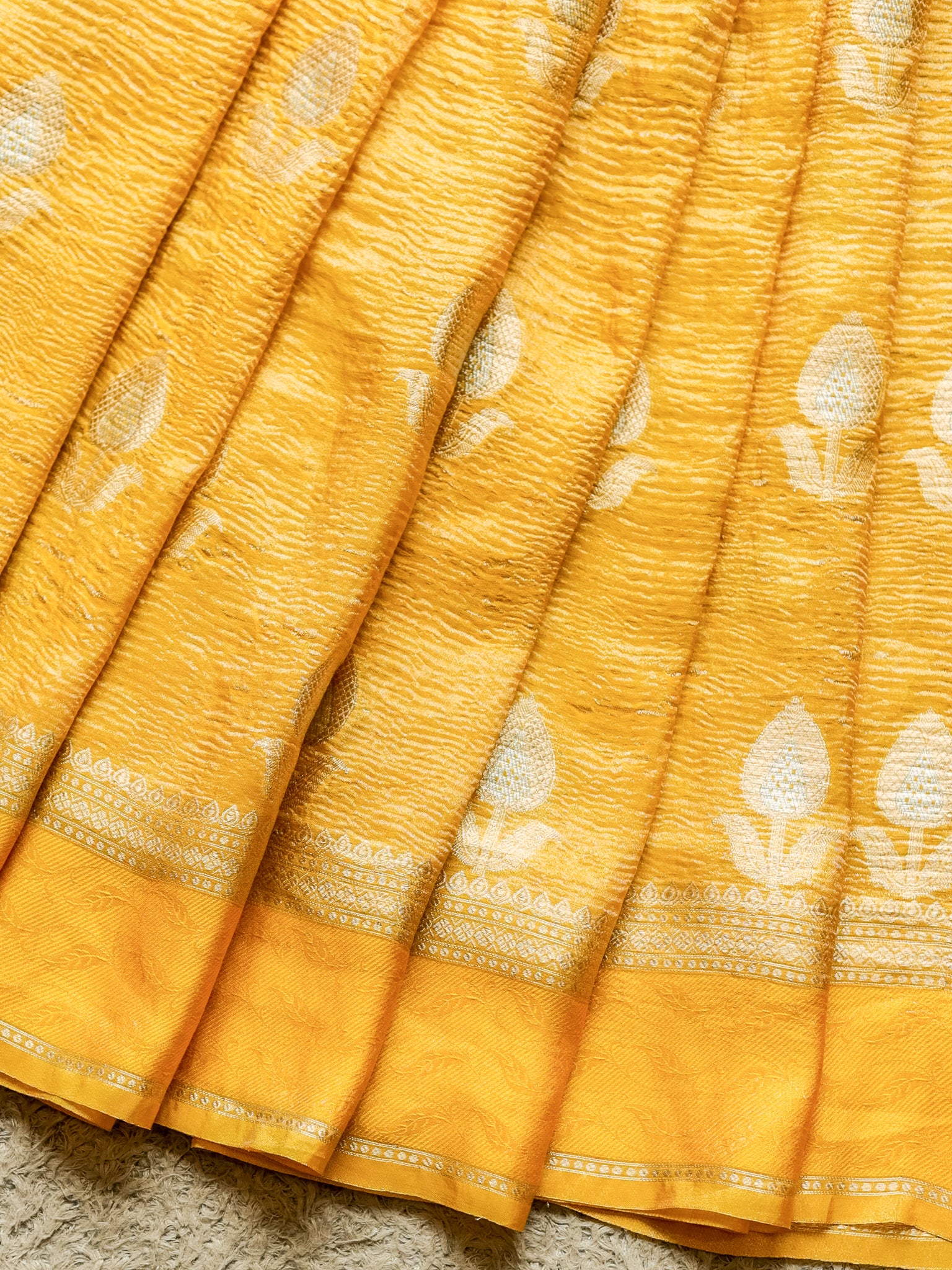 Banarasi Katan Crushed Tissue Saree With Border - Yellow