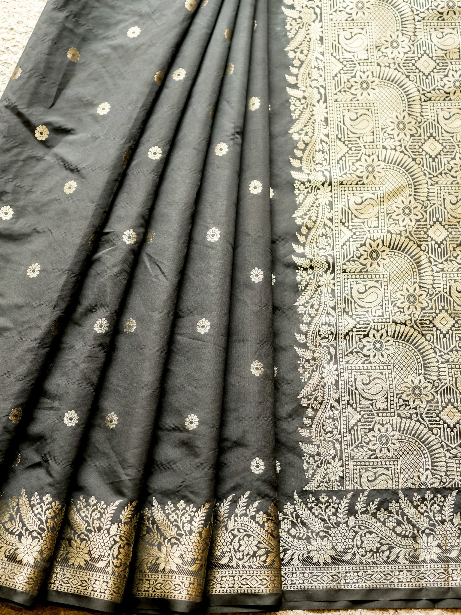 Banarasi Semi Katan Silk Saree With Border- Black