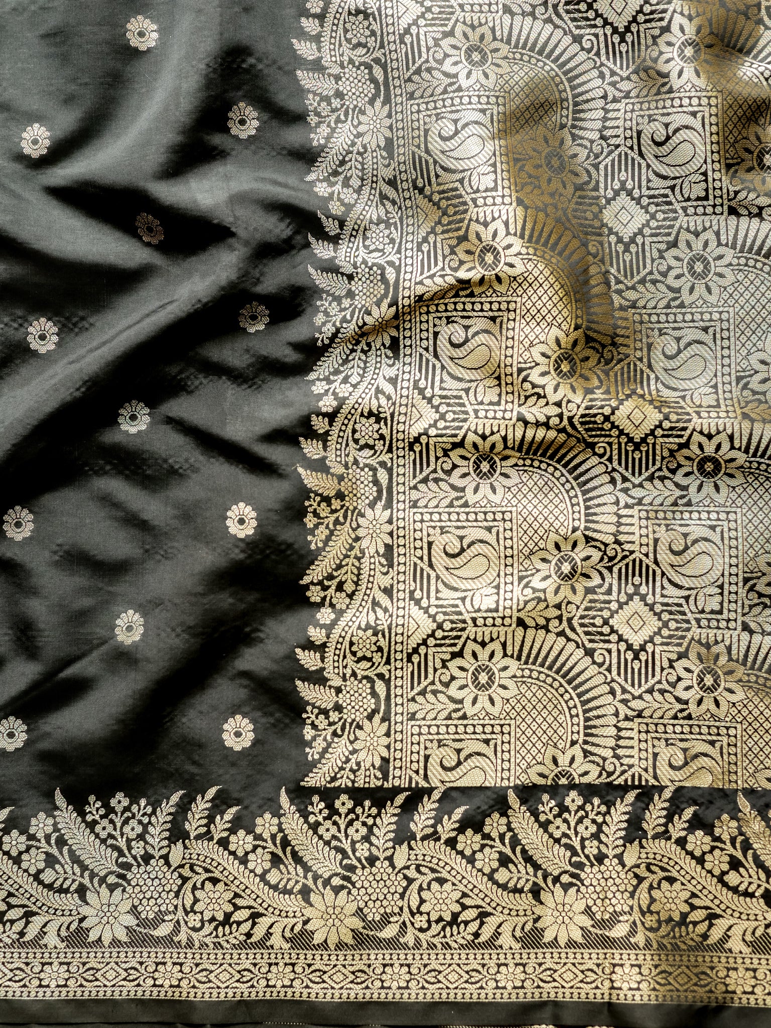 Banarasi Semi Katan Silk Saree With Border- Black