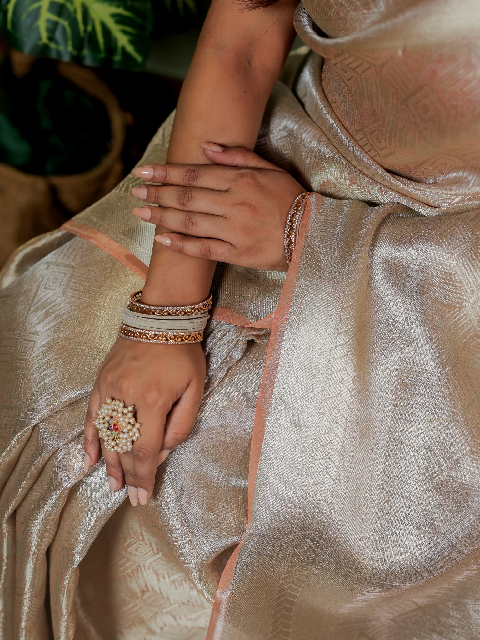 Banarasi Tissue Saree With Weaving & Border- Silver