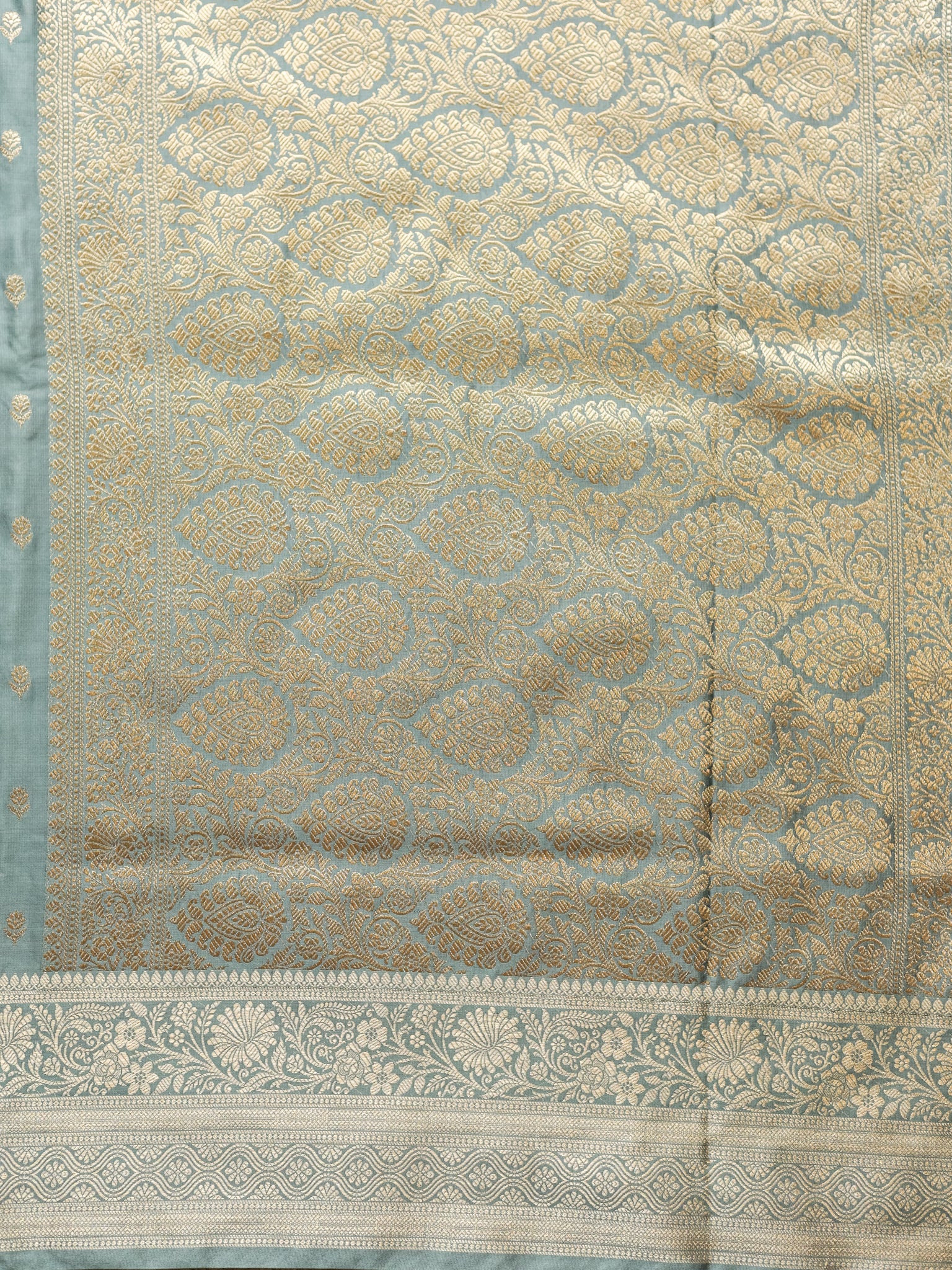 Banarasi Silk Saree With Buti Weaving & Border- Grey