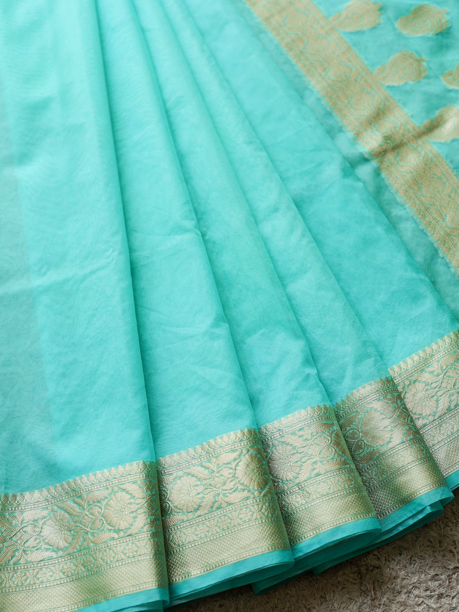 Banarasi Plain Organza Saree With Zari Border- Sky Blue