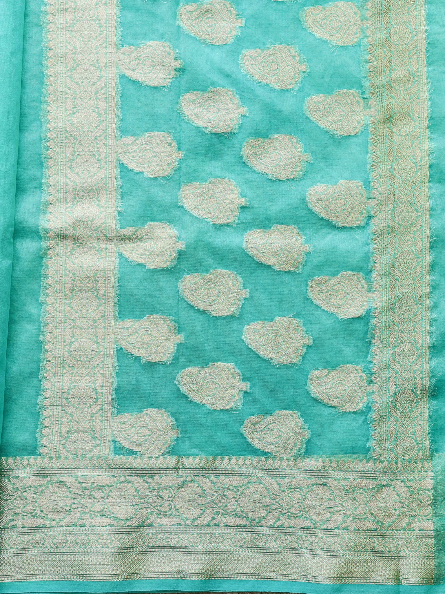 Banarasi Plain Organza Saree With Zari Border- Sky Blue