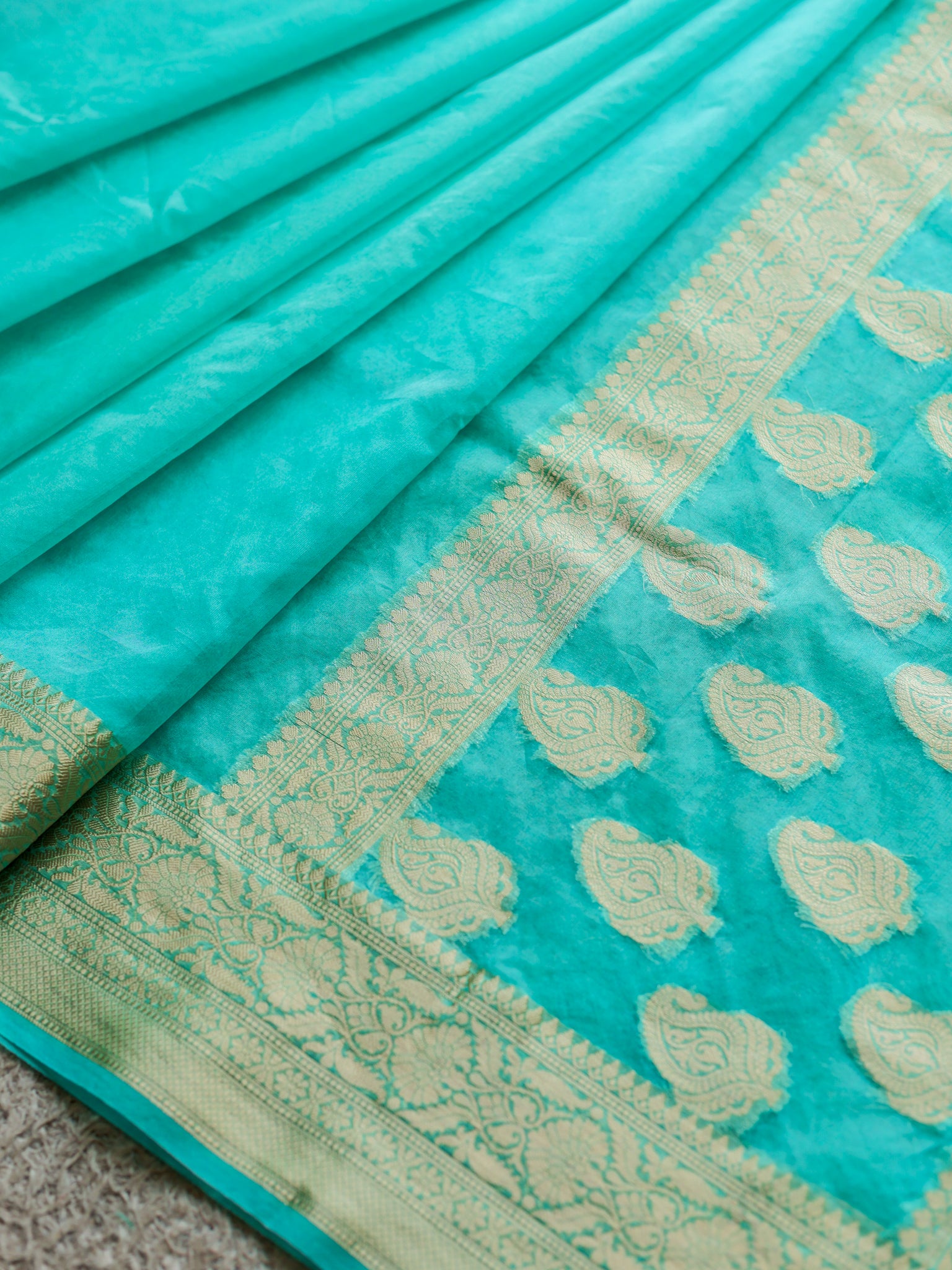 Banarasi Plain Organza Saree With Zari Border- Sky Blue