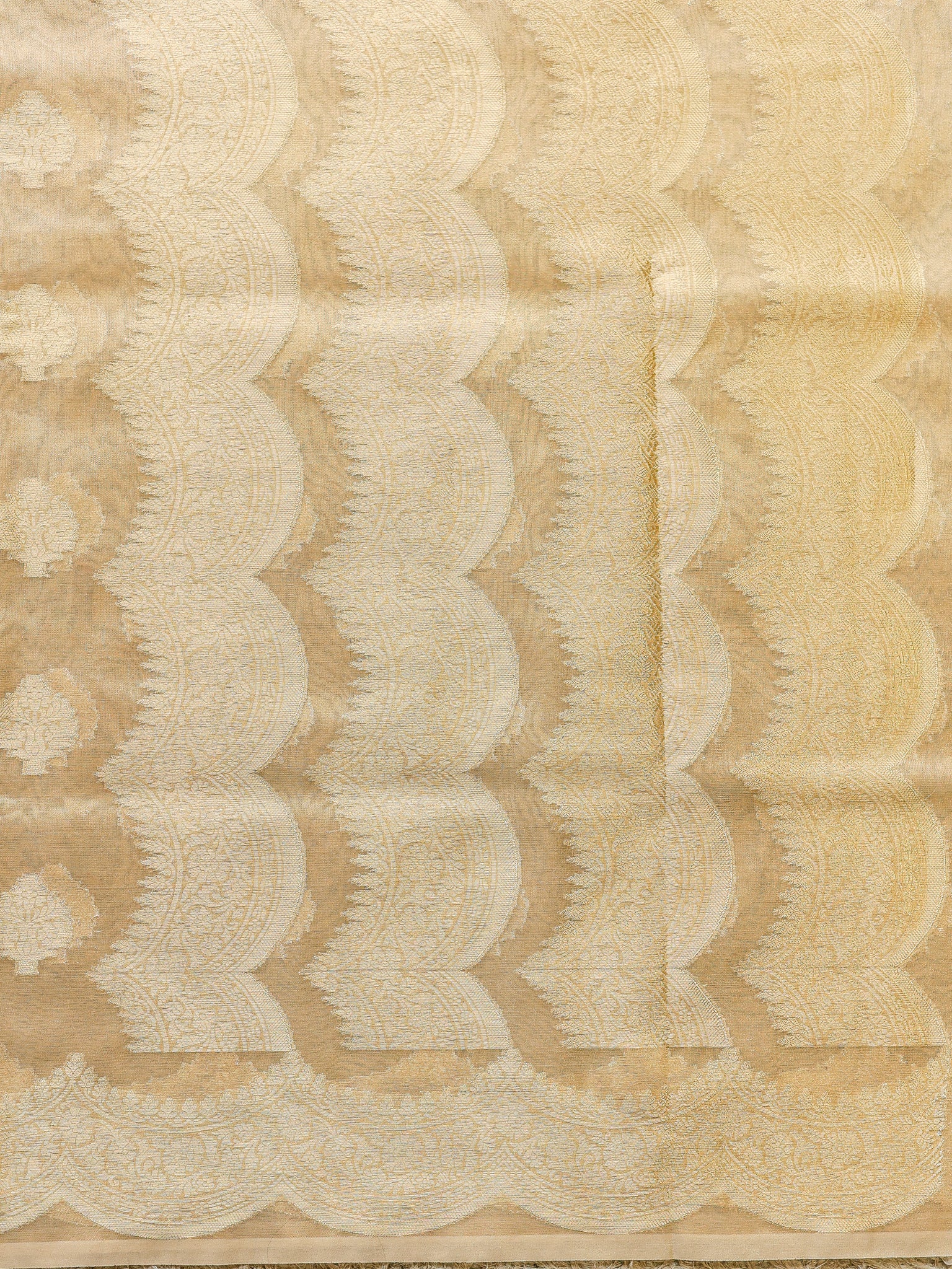 Banarasi Organza Saree With Zari Buta Weaving & Border- Beige