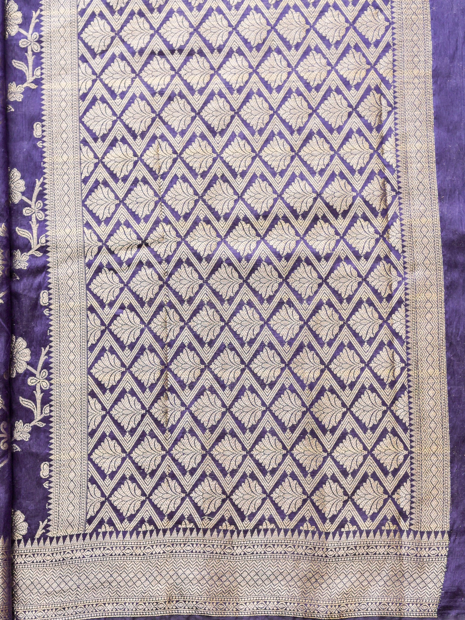 Banarasi Cotton Silk Saree With Floral Weaving & Border- Blue