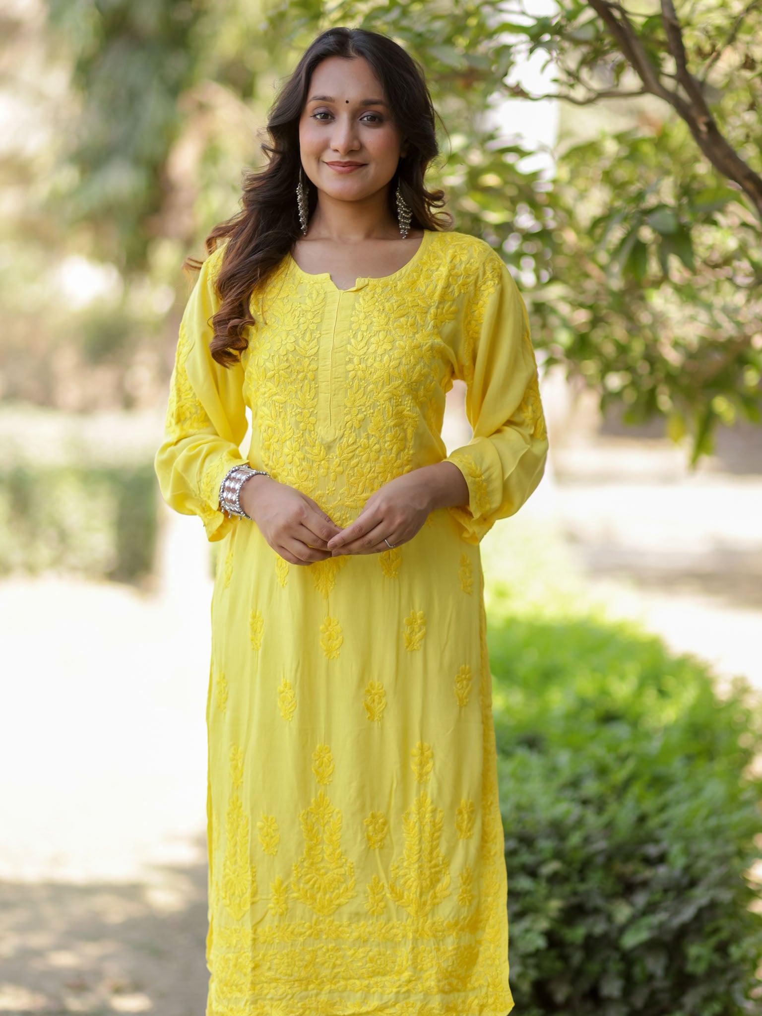 Readymade Heavy Chikankari Rayon Kurti-Yellow