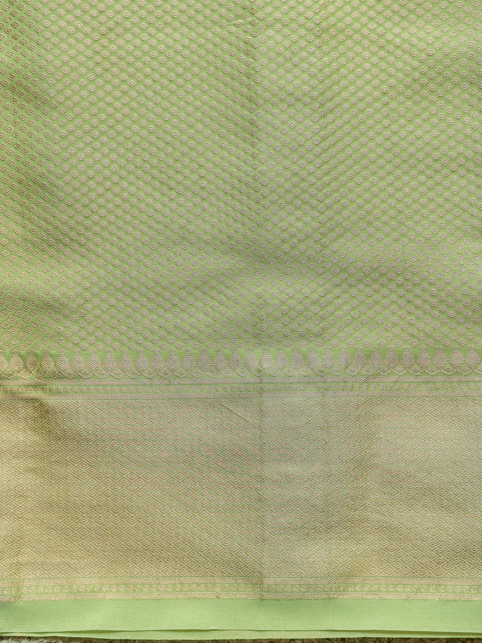 Banarasi Semi Silk Saree With Buti Weaving & Lace Border - Green