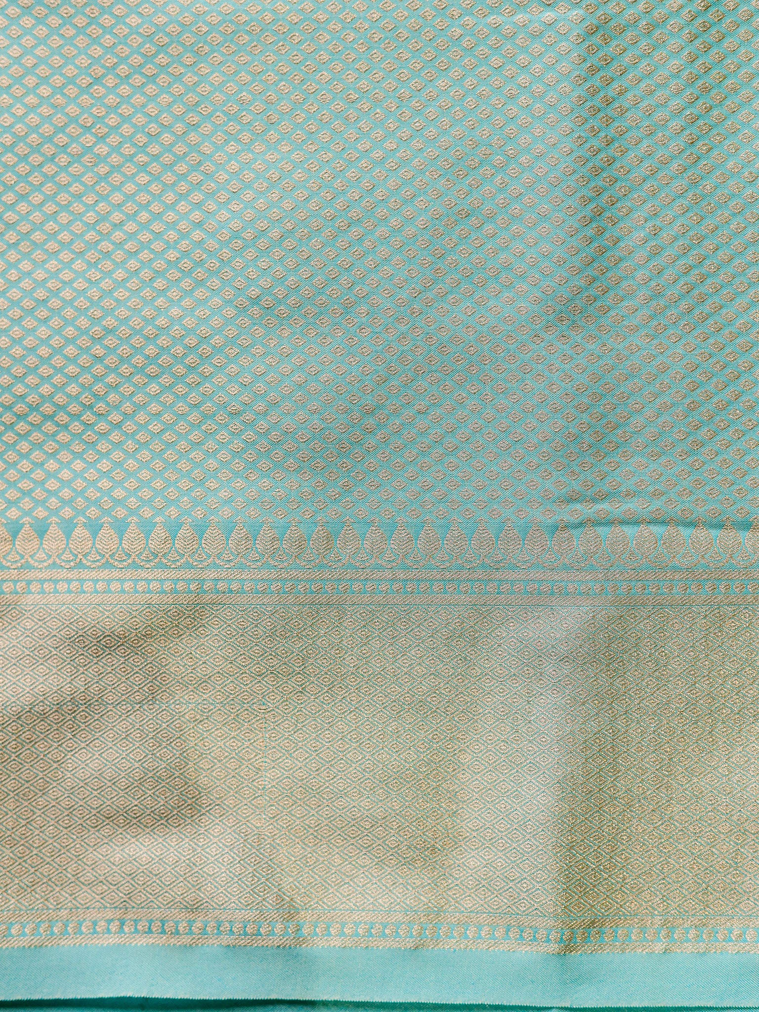 Banarasi Semi Silk Saree With Buti Weaving & Lace Border - Aqua Blue