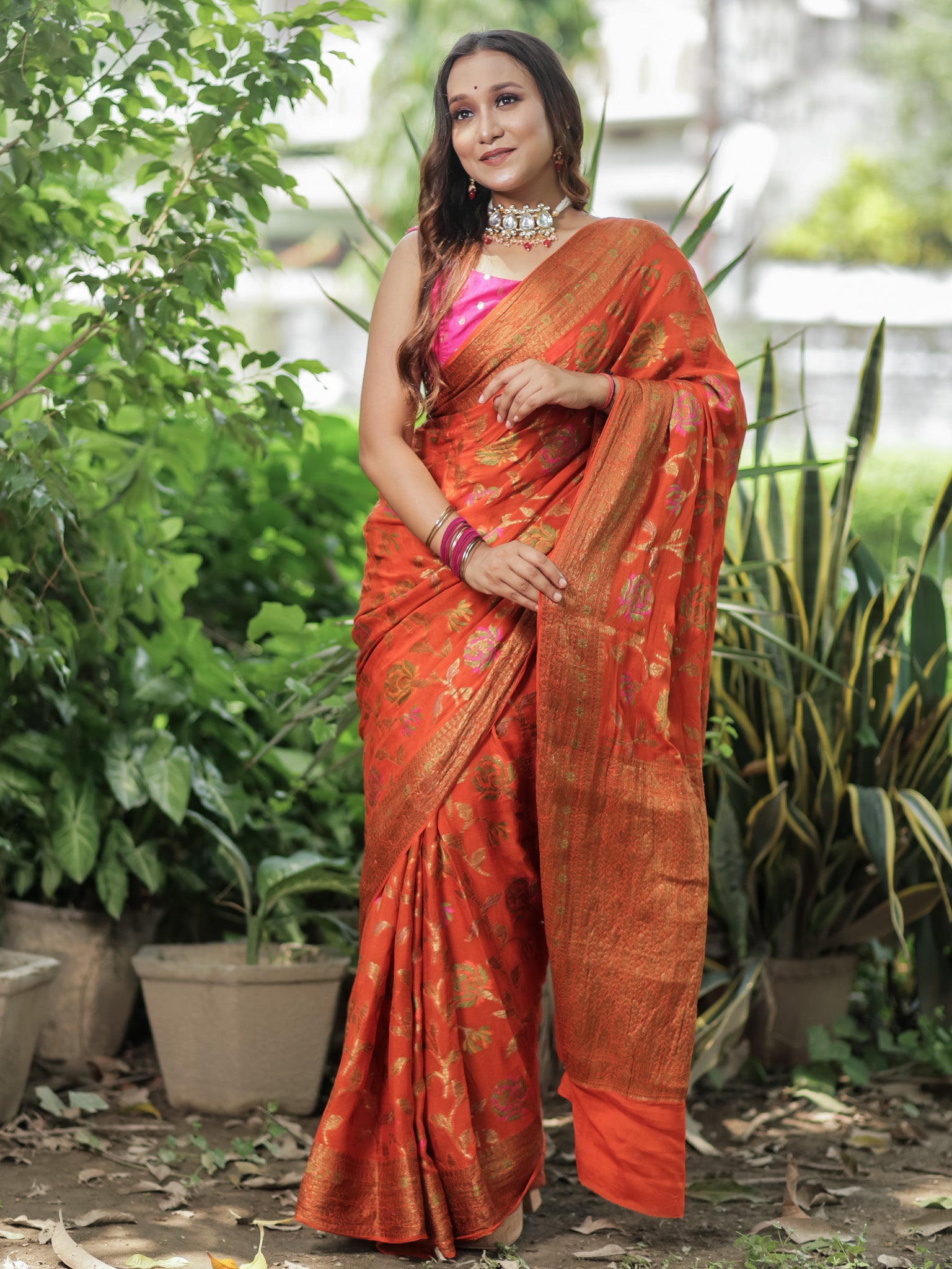 Banaras Pure Georgette Saree With Resham Weaving-Orange