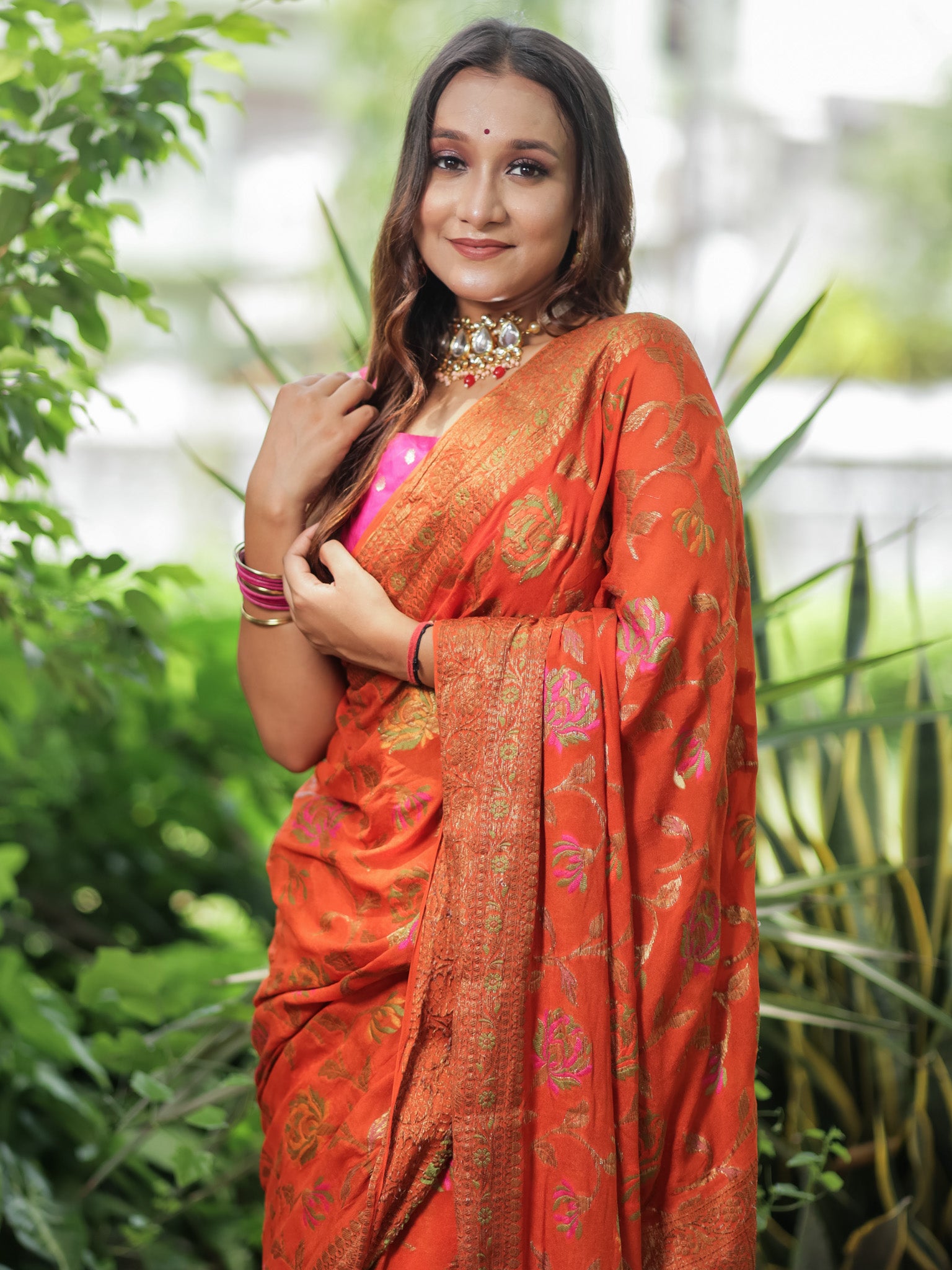 Banaras Pure Georgette Saree With Resham Weaving-Orange