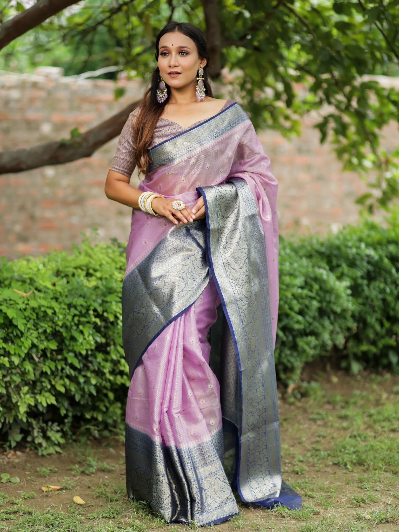 Banarasi Organza Mix Saree With Zari Weaving & Border-Pink