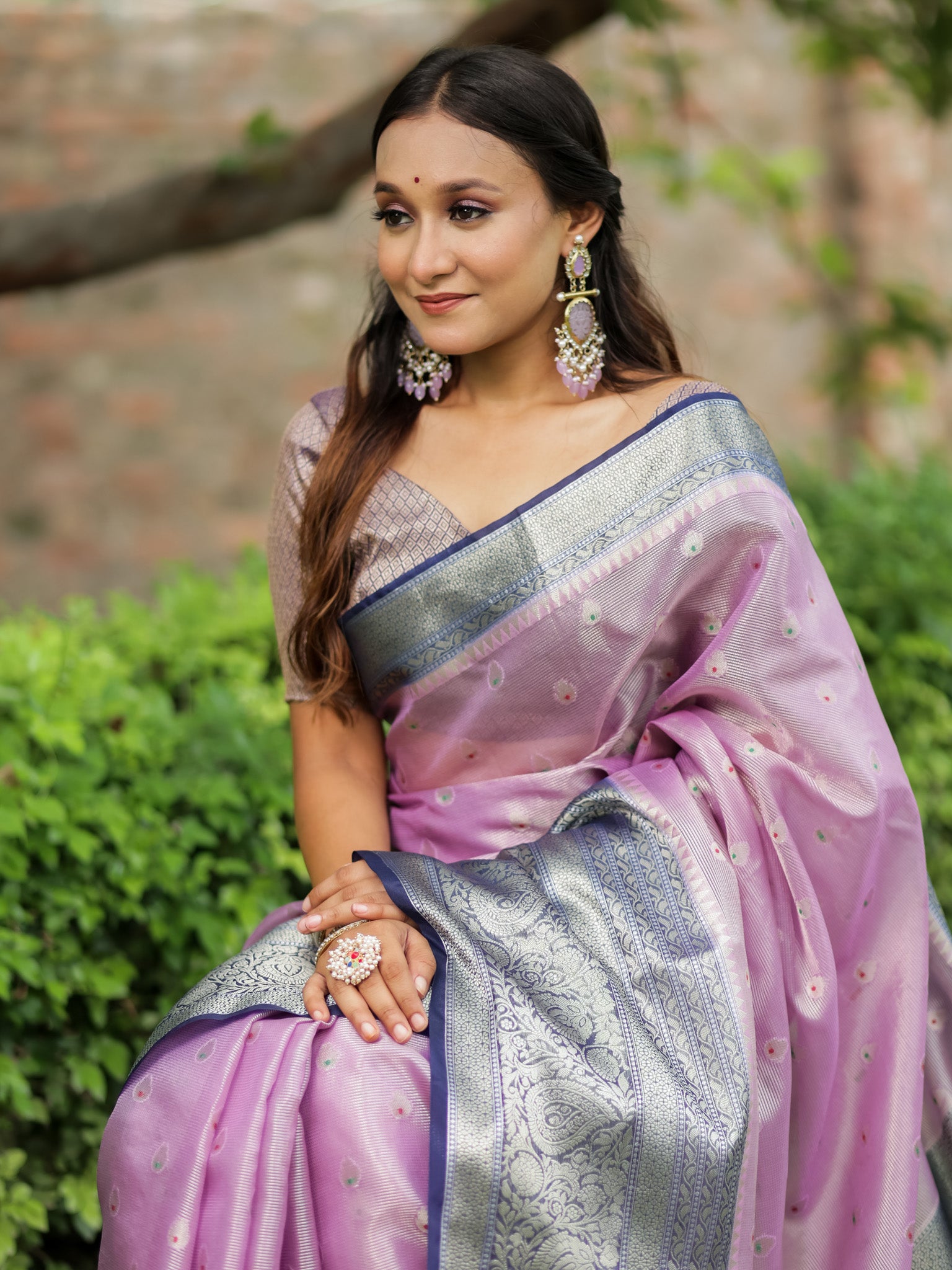 Banarasi Organza Mix Saree With Zari Weaving & Border-Pink