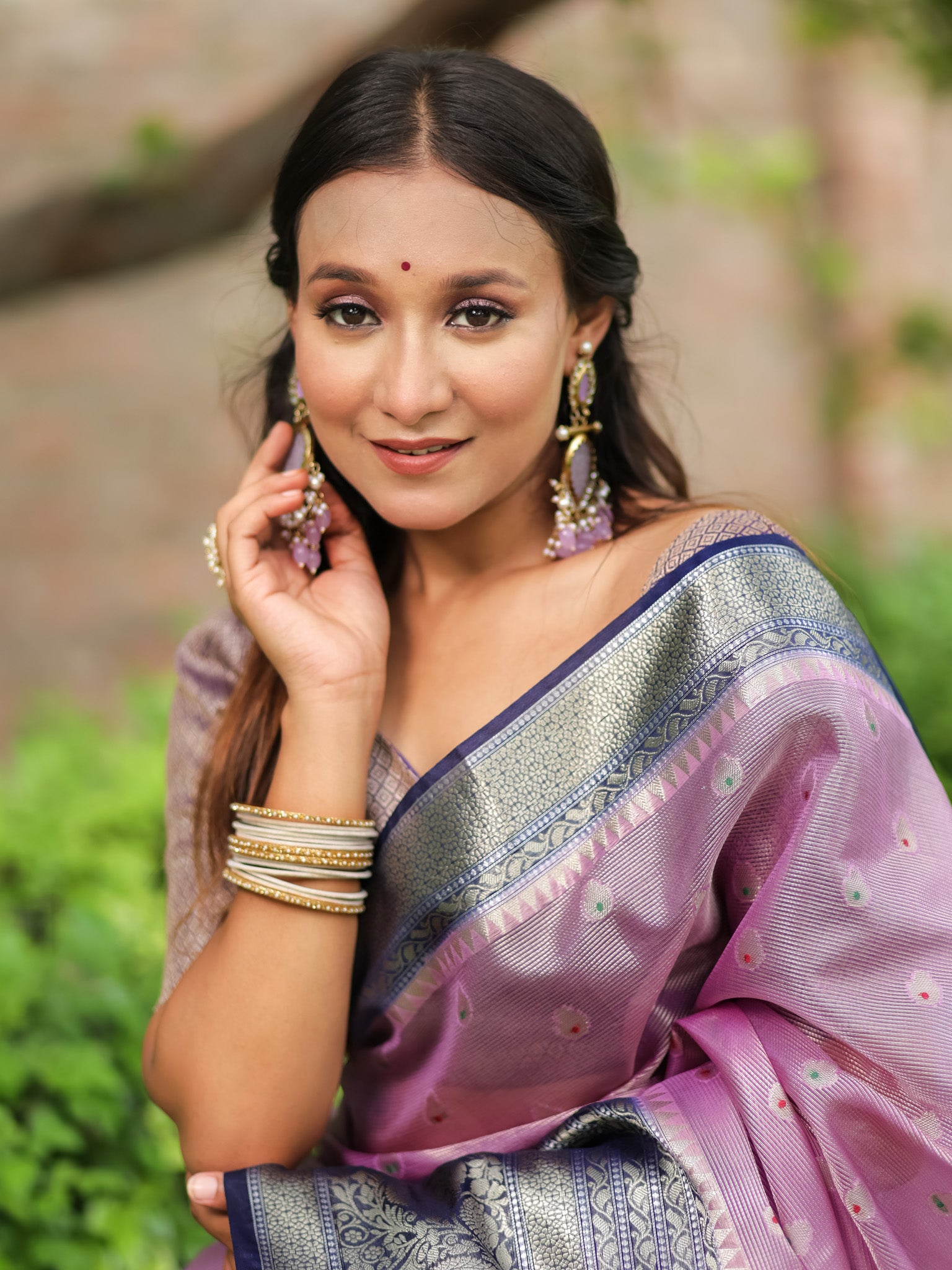 Banarasi Organza Mix Saree With Zari Weaving & Border-Pink