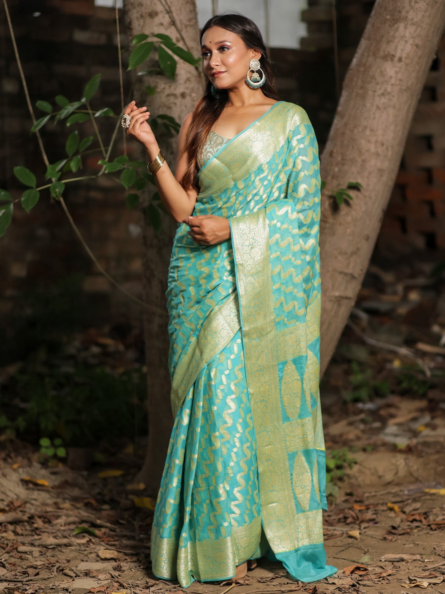 Banaras Pure Georgette Saree With Resham Weaving-Sky Blue