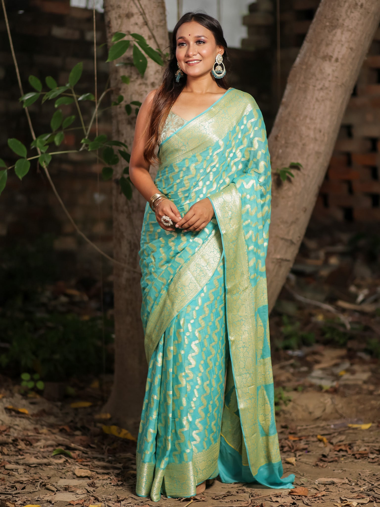 Banaras Pure Georgette Saree With Resham Weaving-Sky Blue