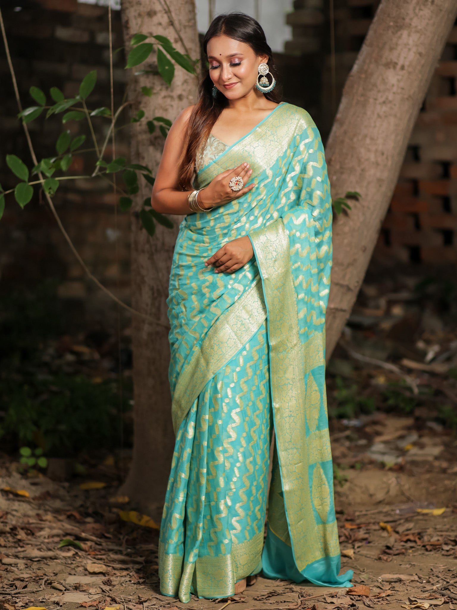 Banaras Pure Georgette Saree With Resham Weaving-Sky Blue