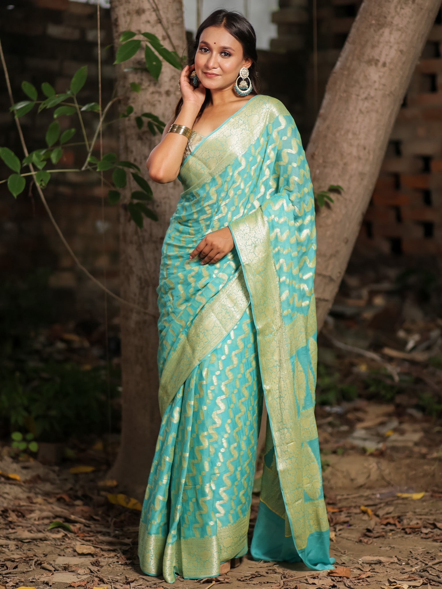 Banaras Pure Georgette Saree With Resham Weaving-Sky Blue