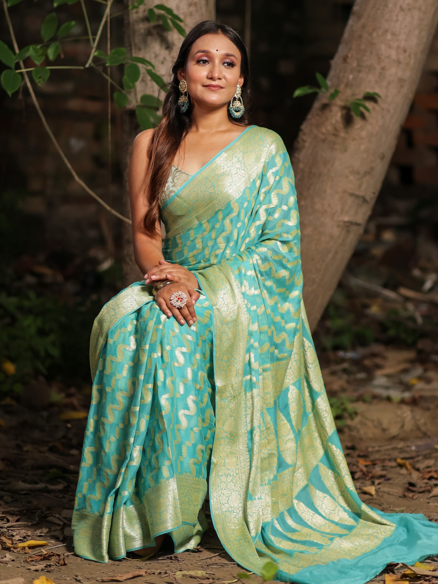 Banaras Pure Georgette Saree With Resham Weaving-Sky Blue