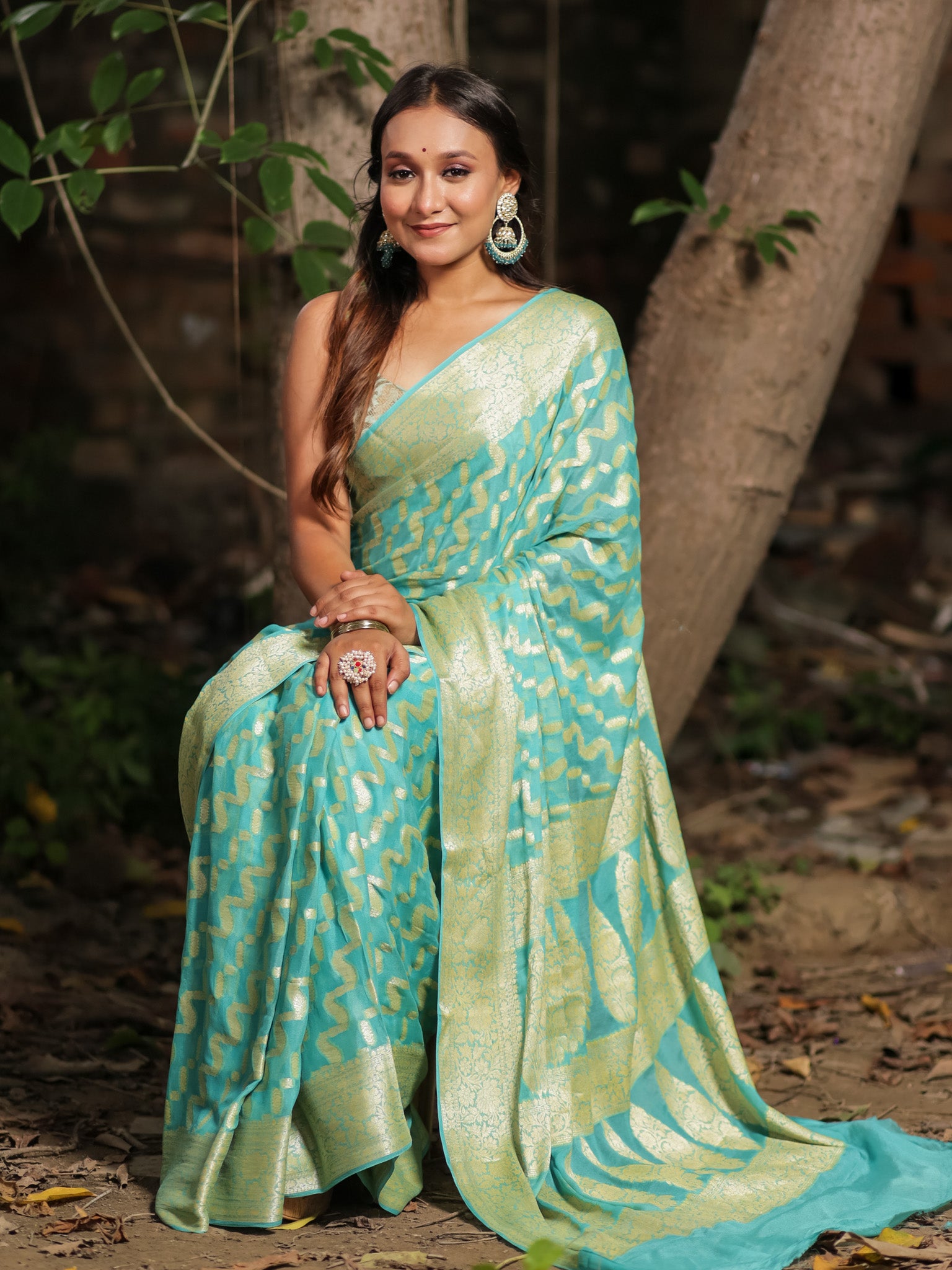 Banaras Pure Georgette Saree With Resham Weaving-Sky Blue