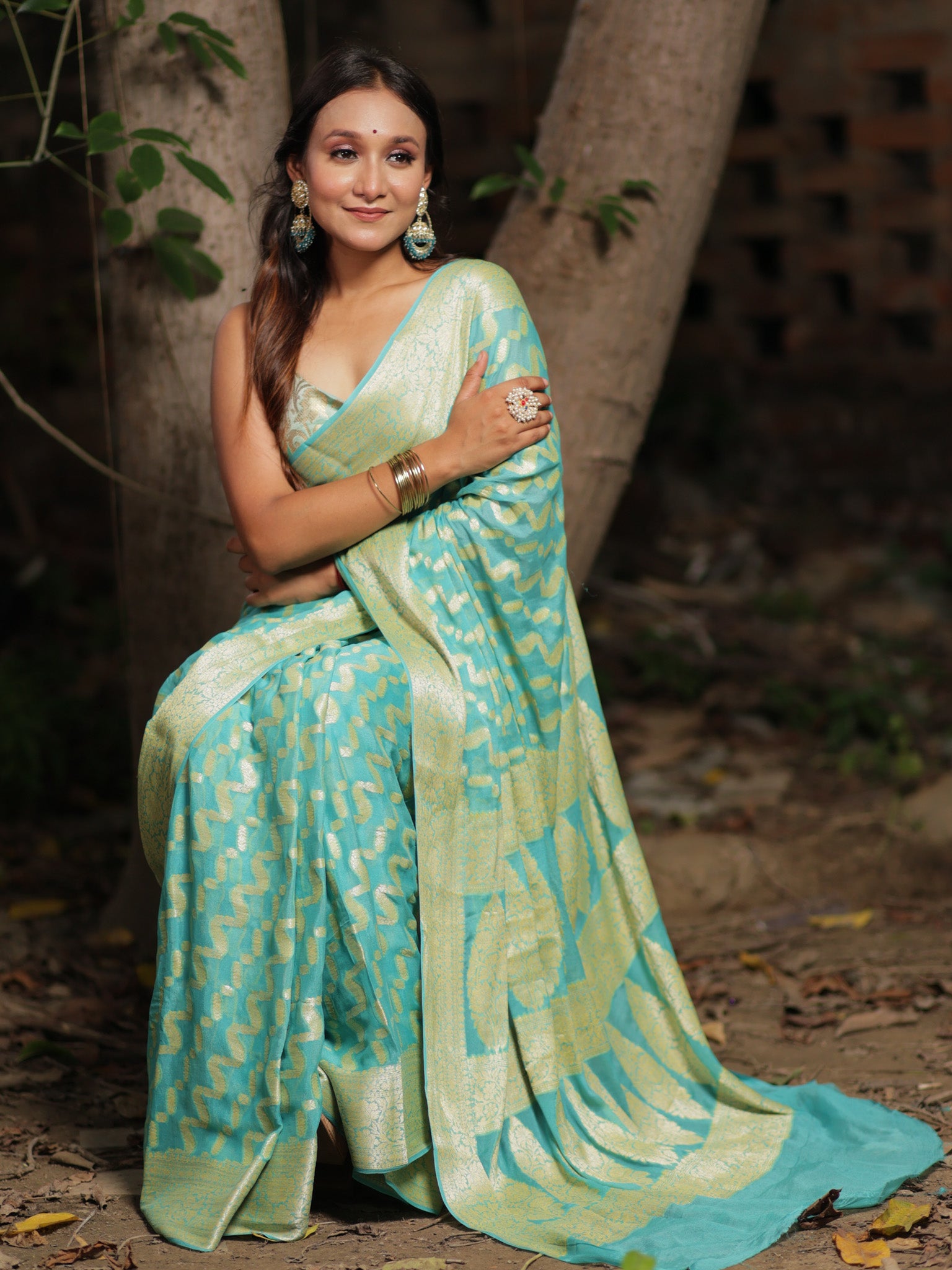 Banaras Pure Georgette Saree With Resham Weaving-Sky Blue