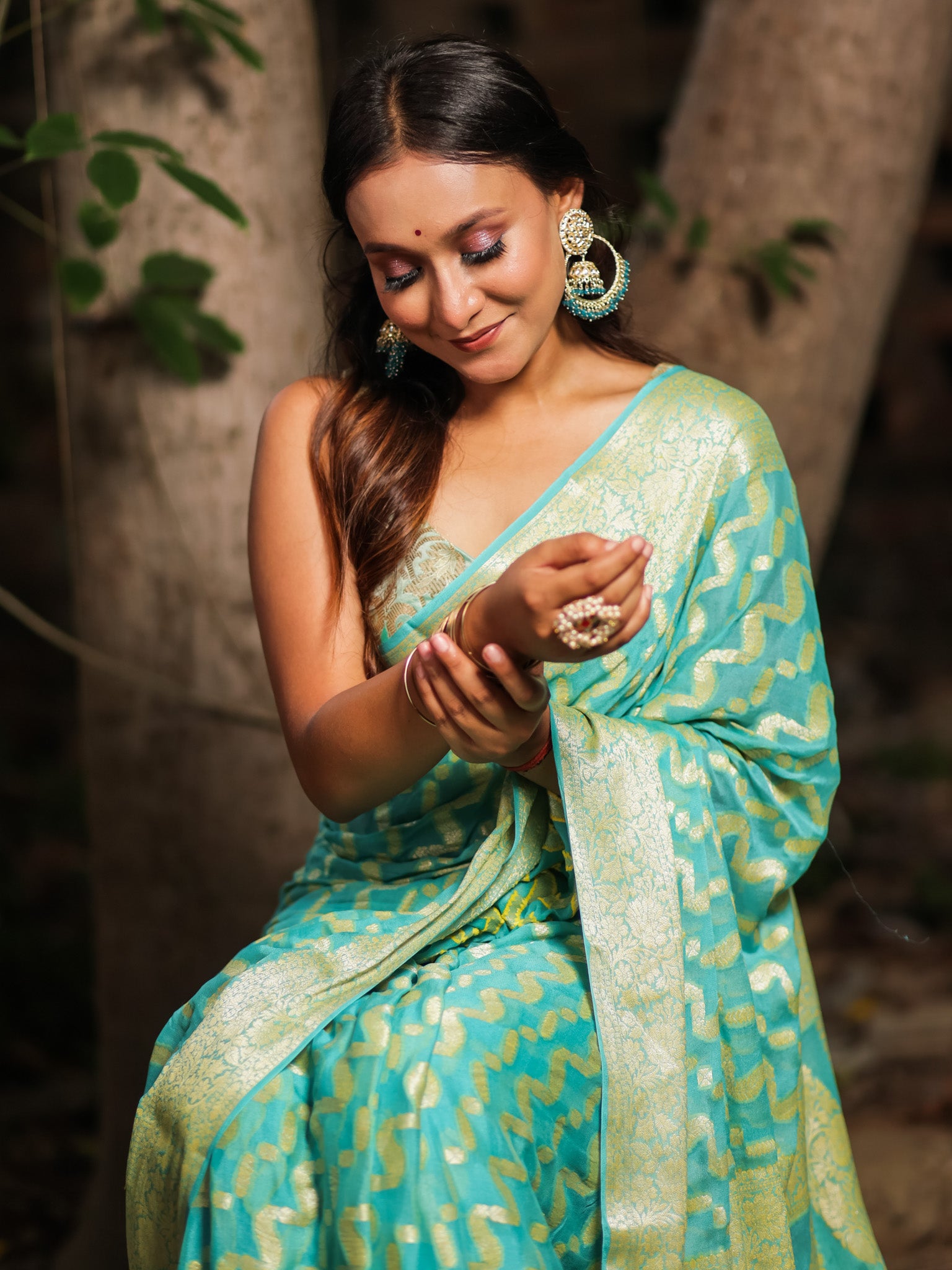 Banaras Pure Georgette Saree With Resham Weaving-Sky Blue