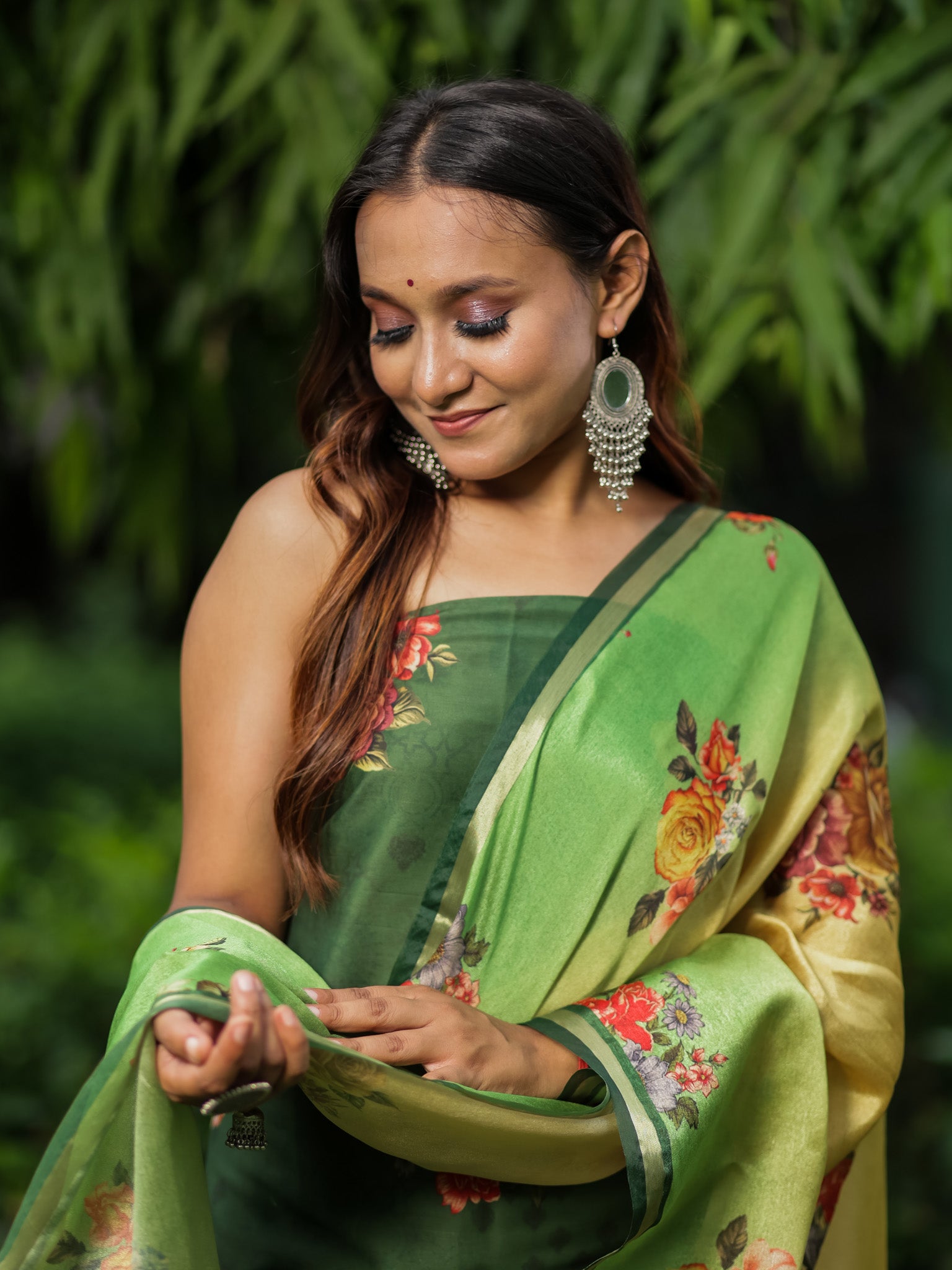 Banarasi Semi Silk Salwar Kameez Fabric With Floral Printed Dupatta-Green