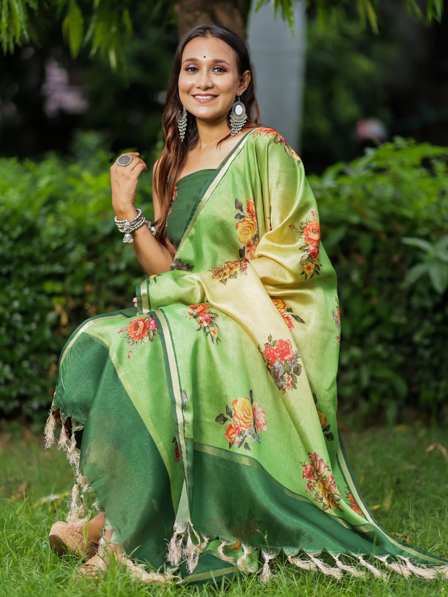 Banarasi Semi Silk Salwar Kameez Fabric With Floral Printed Dupatta-Green