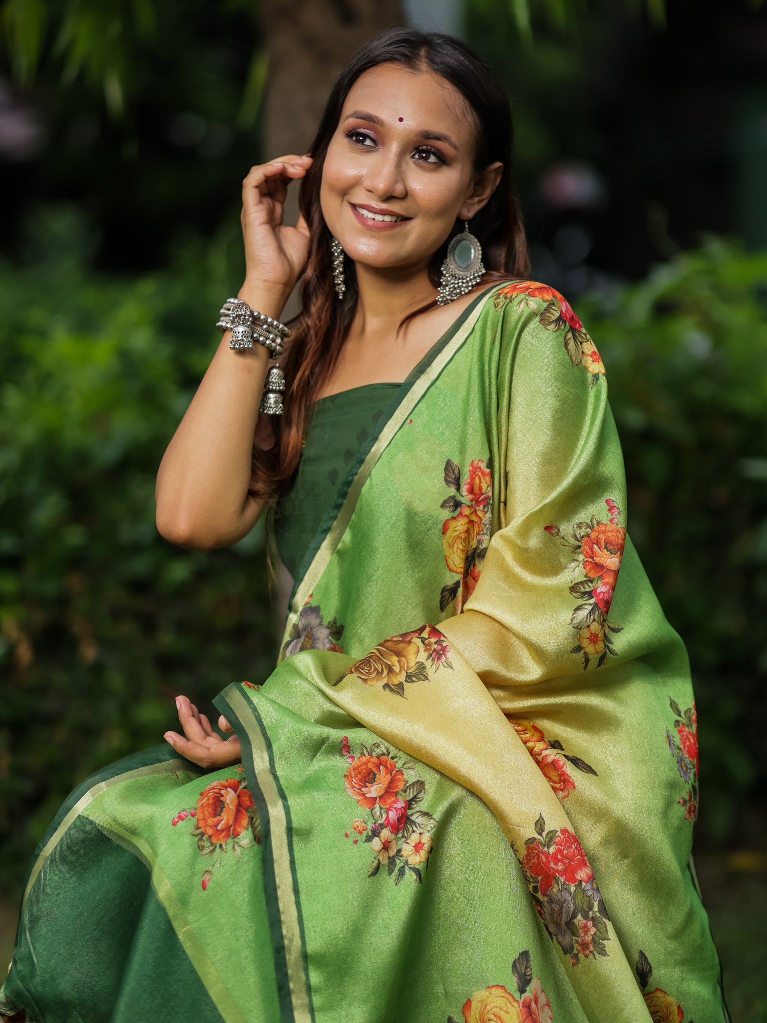 Banarasi Semi Silk Salwar Kameez Fabric With Floral Printed Dupatta-Green