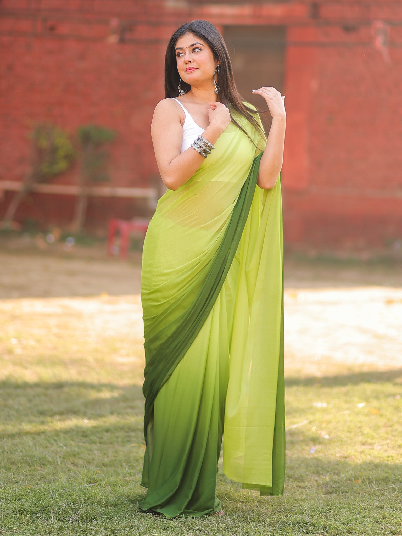 Shaded Chiffon Saree - Green