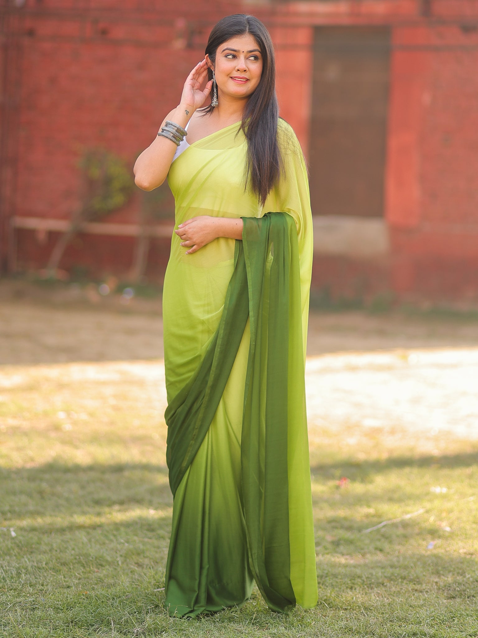 Shaded Chiffon Saree - Green