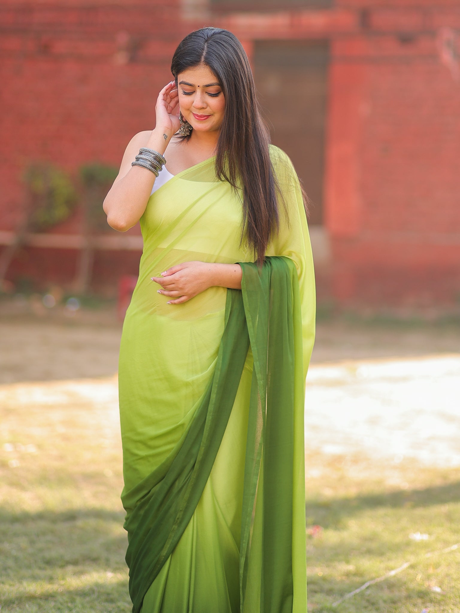 Shaded Chiffon Saree - Green