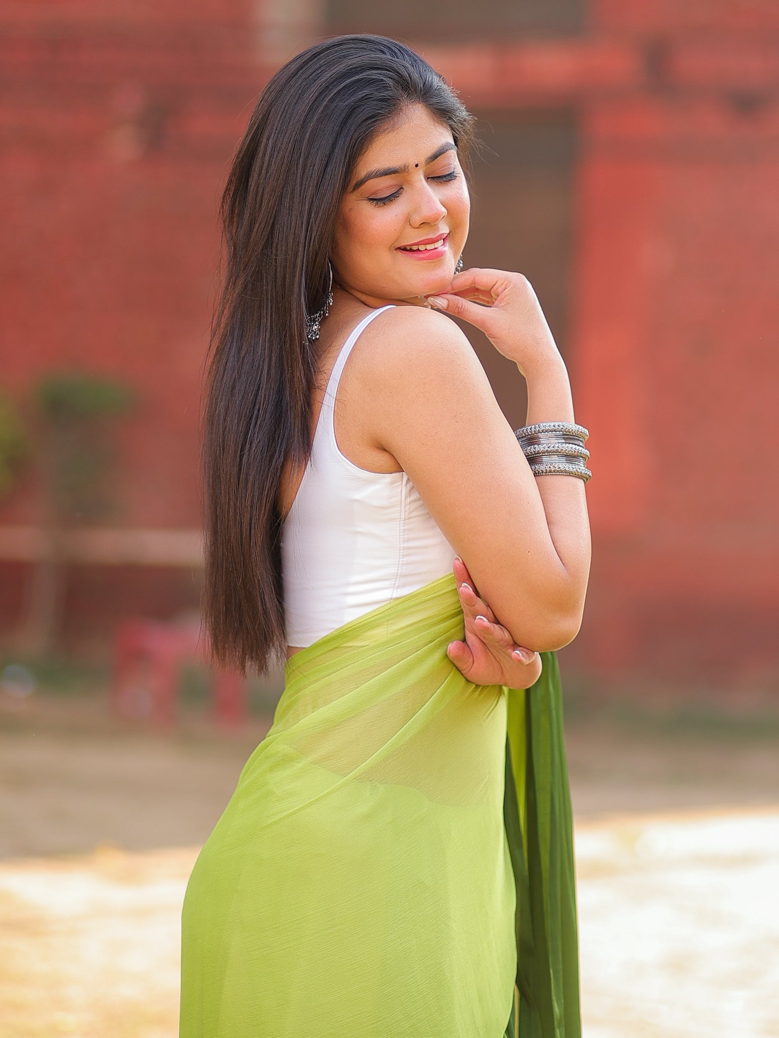 Shaded Chiffon Saree - Green