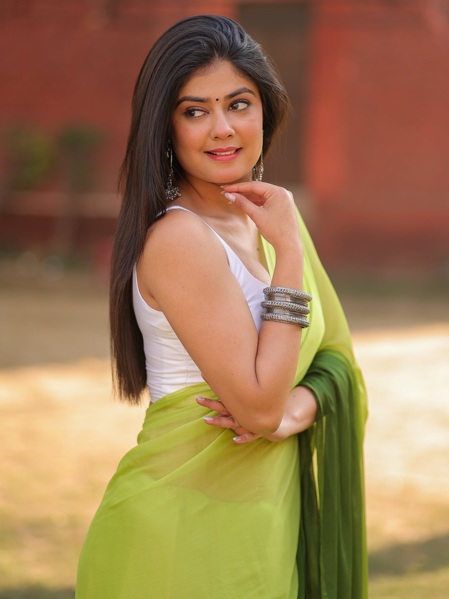 Shaded Chiffon Saree - Green