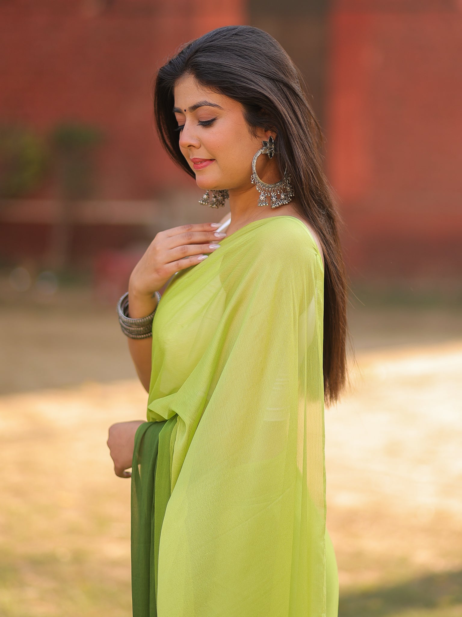 Shaded Chiffon Saree - Green