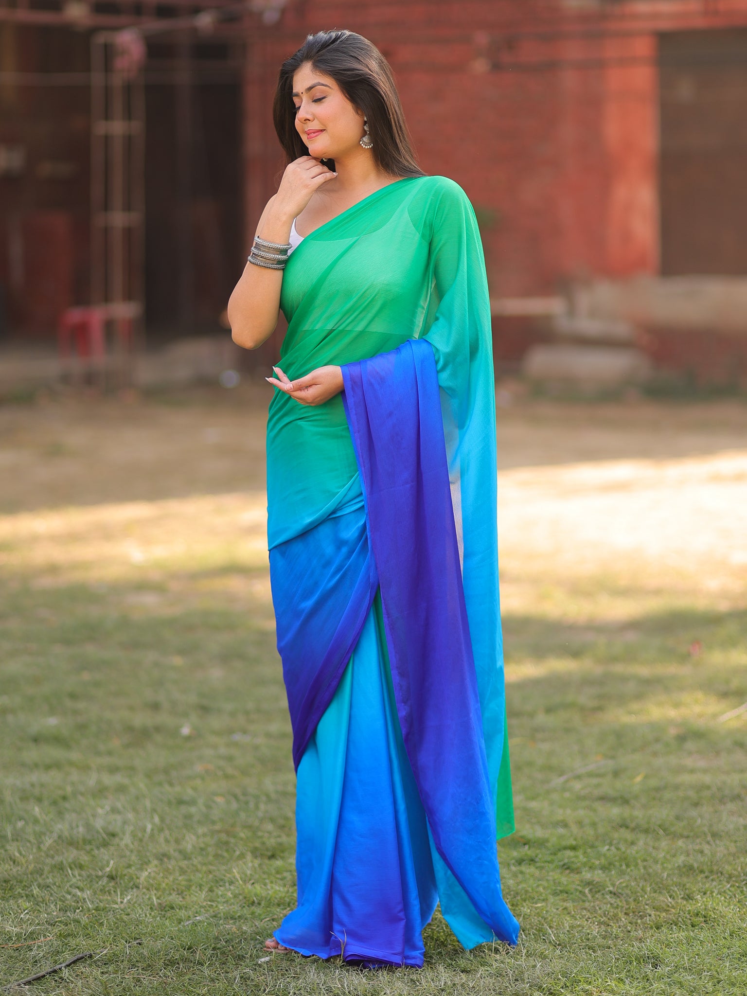 Shaded Chiffon Saree - Blue