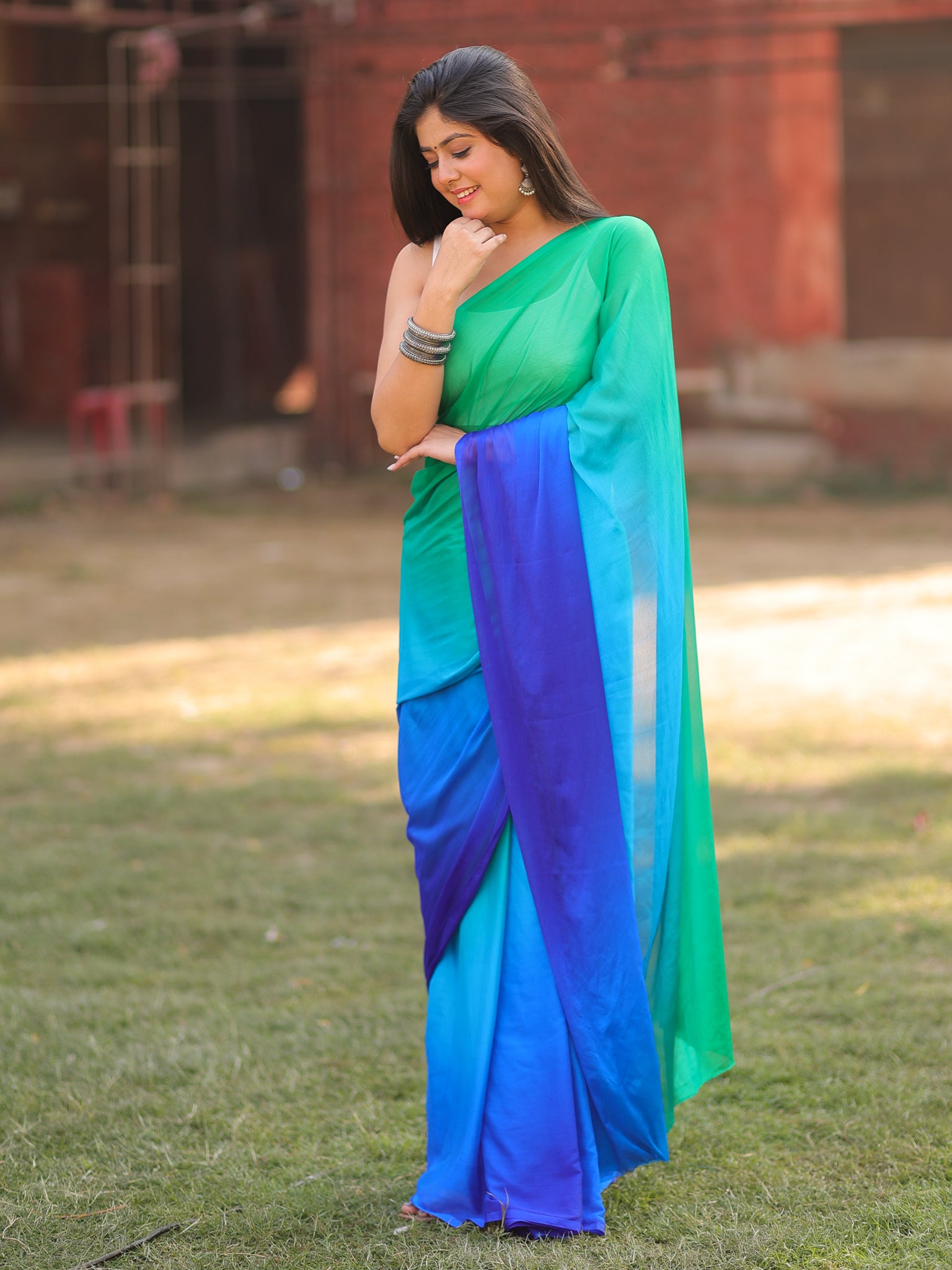 Shaded Chiffon Saree - Blue