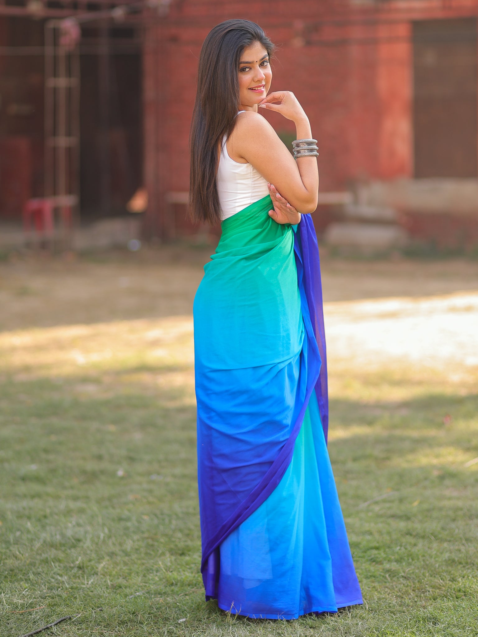 Shaded Chiffon Saree - Blue