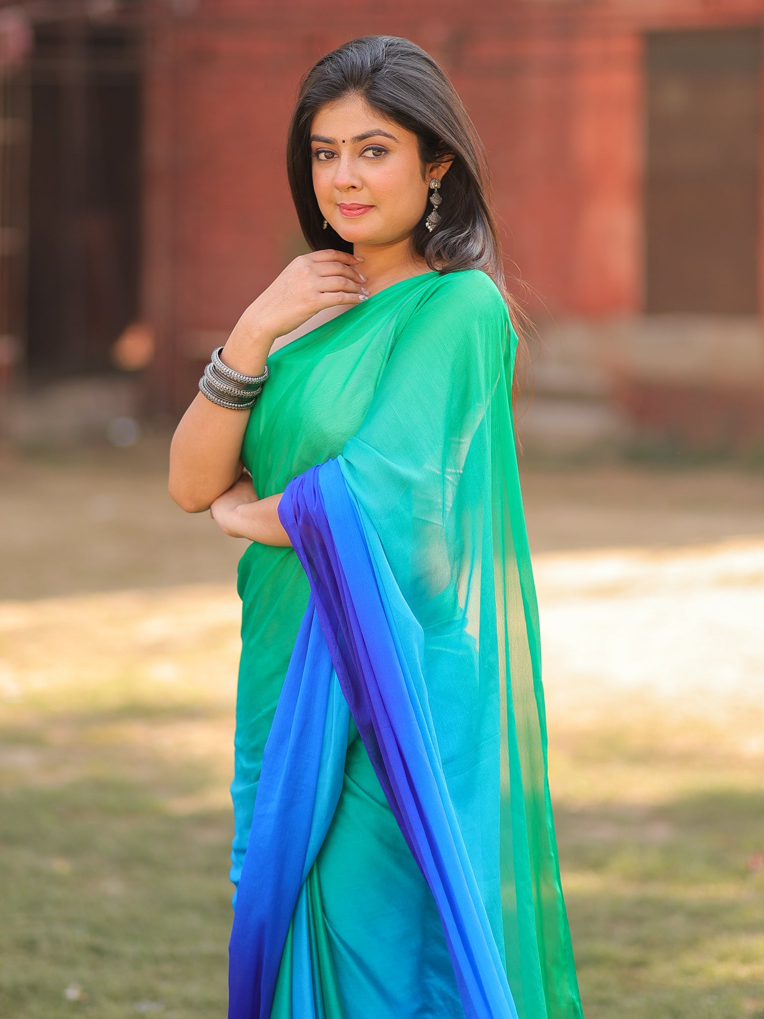 Shaded Chiffon Saree - Blue