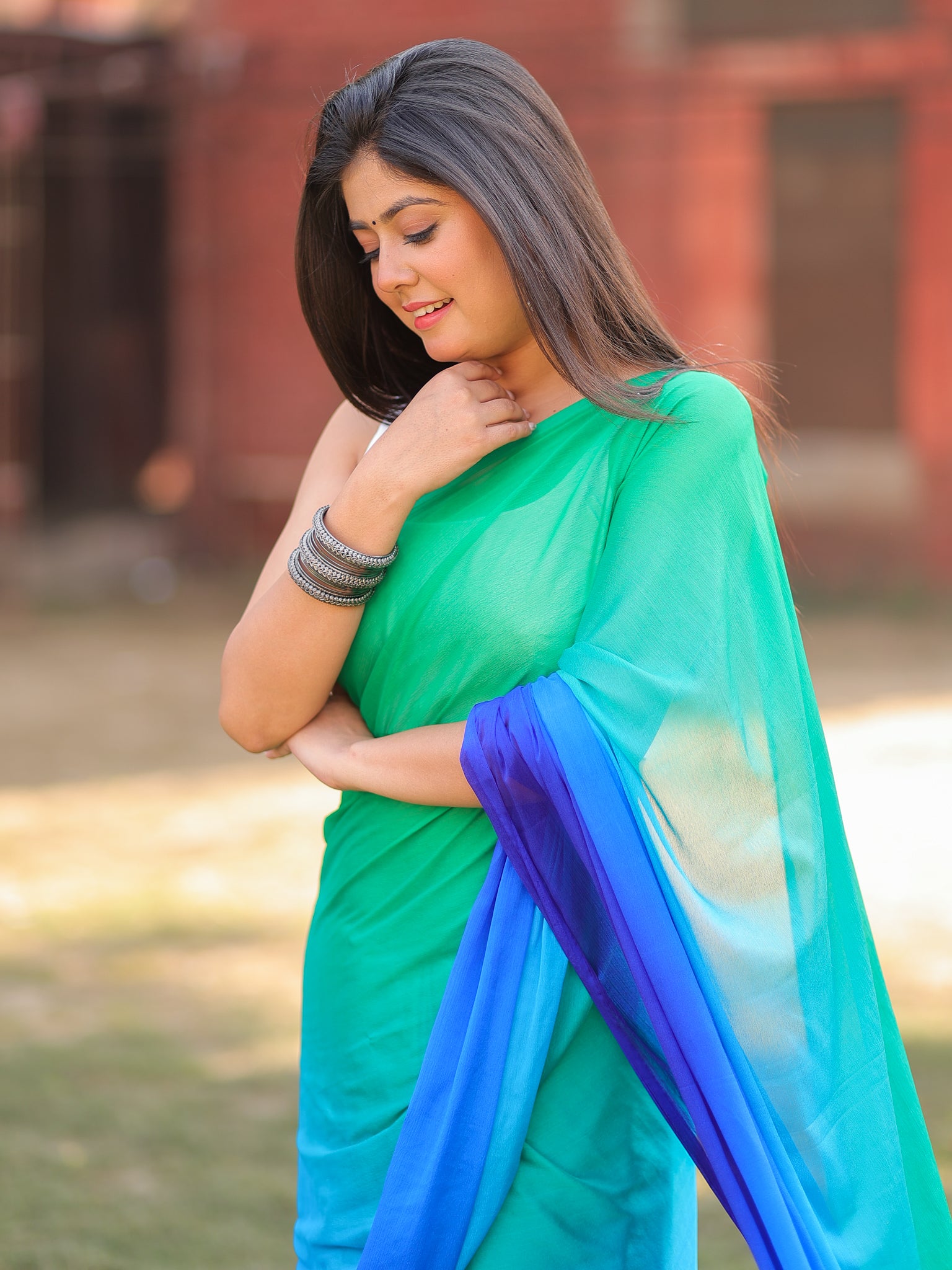 Shaded Chiffon Saree - Blue