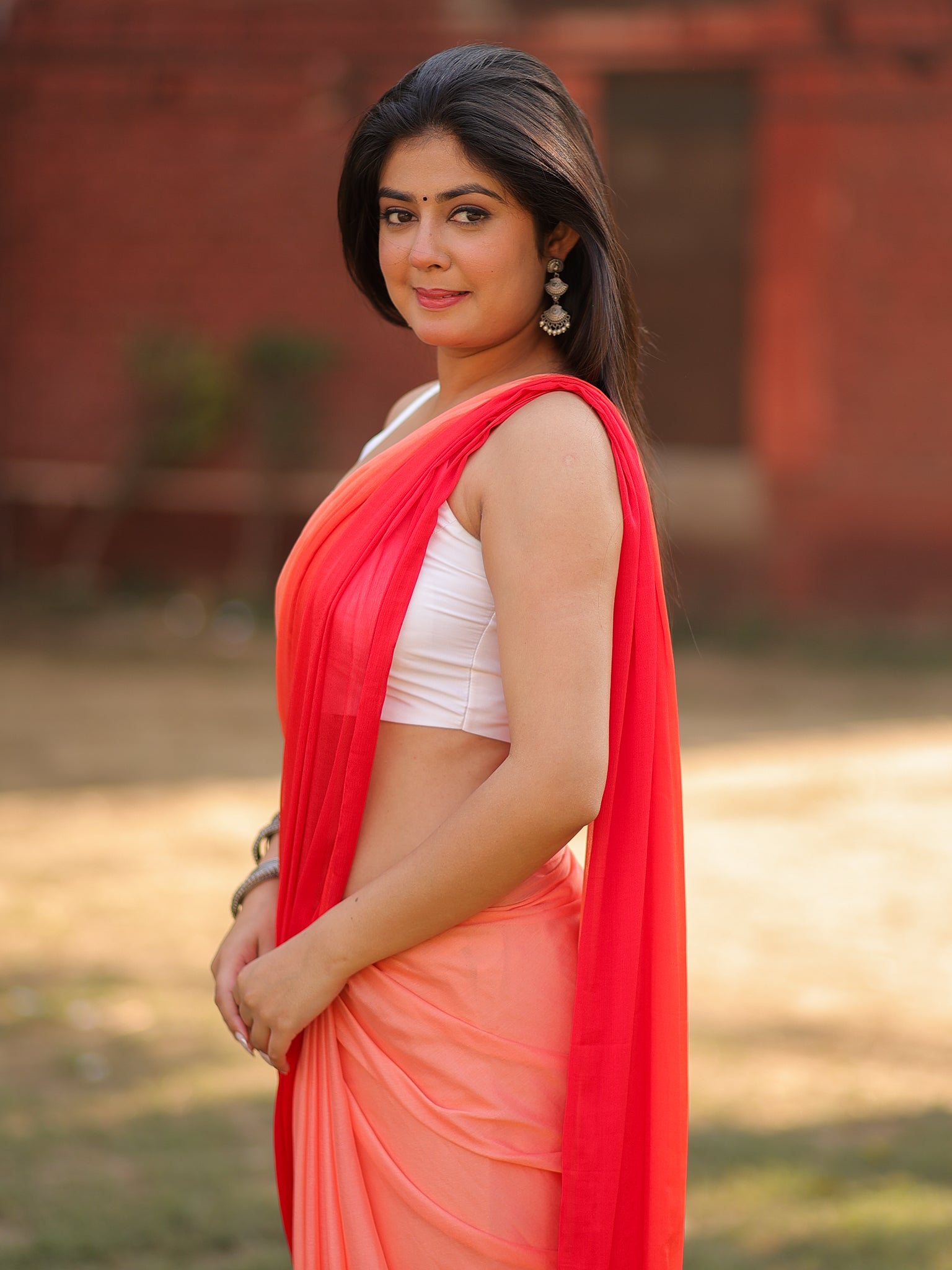 Shaded Chiffon Saree - Peach