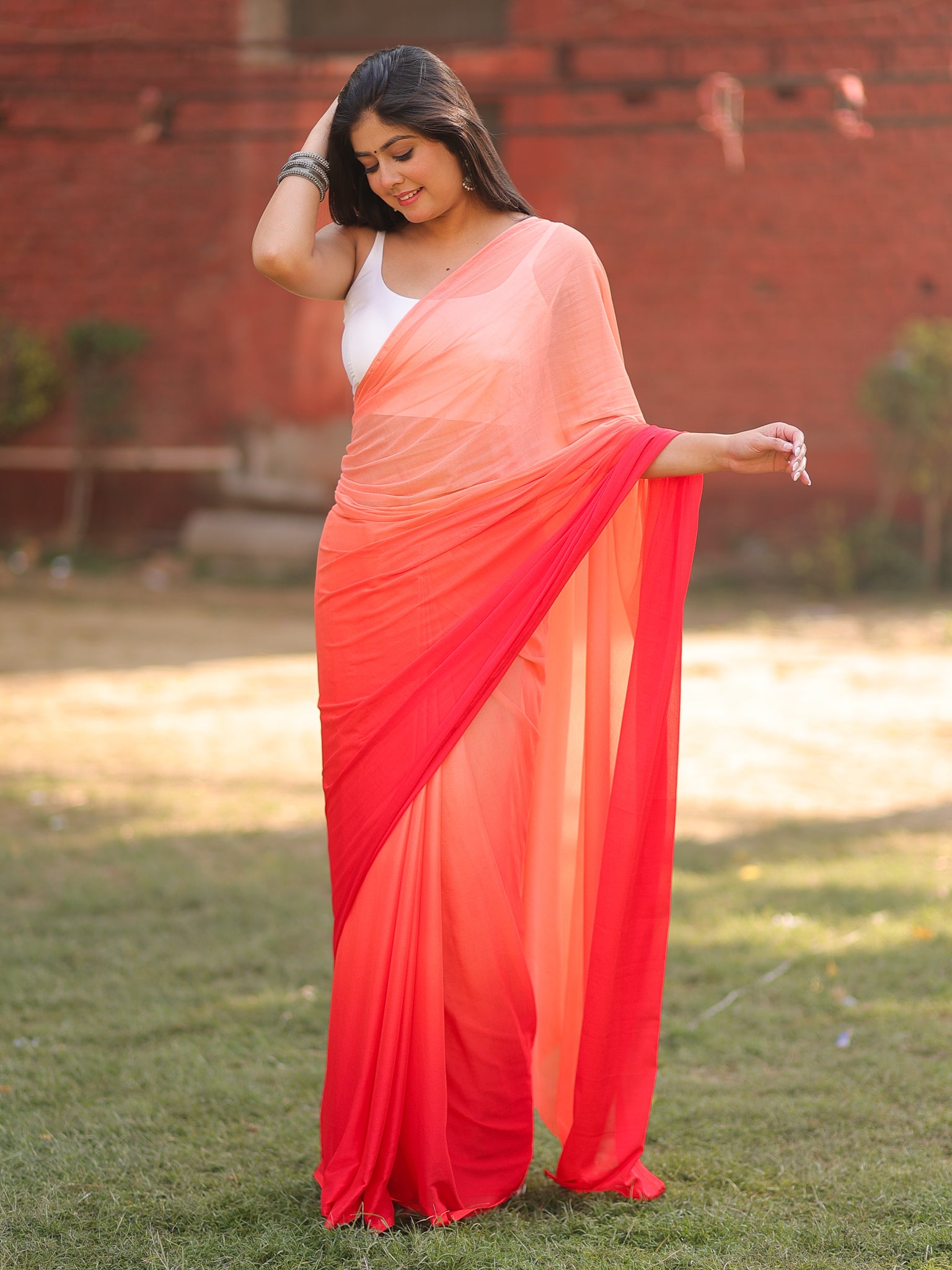Shaded Chiffon Saree - Peach