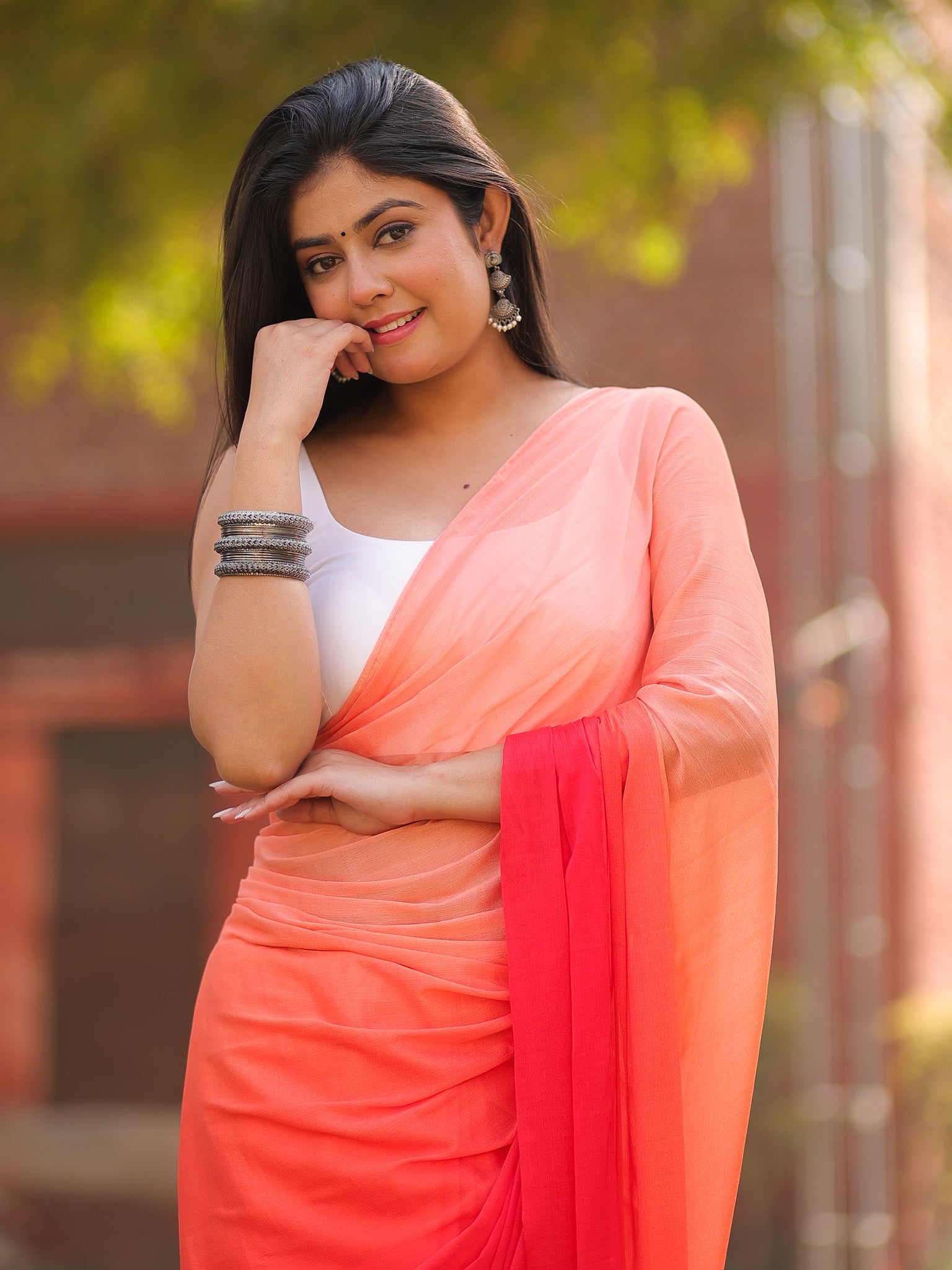 Shaded Chiffon Saree - Peach