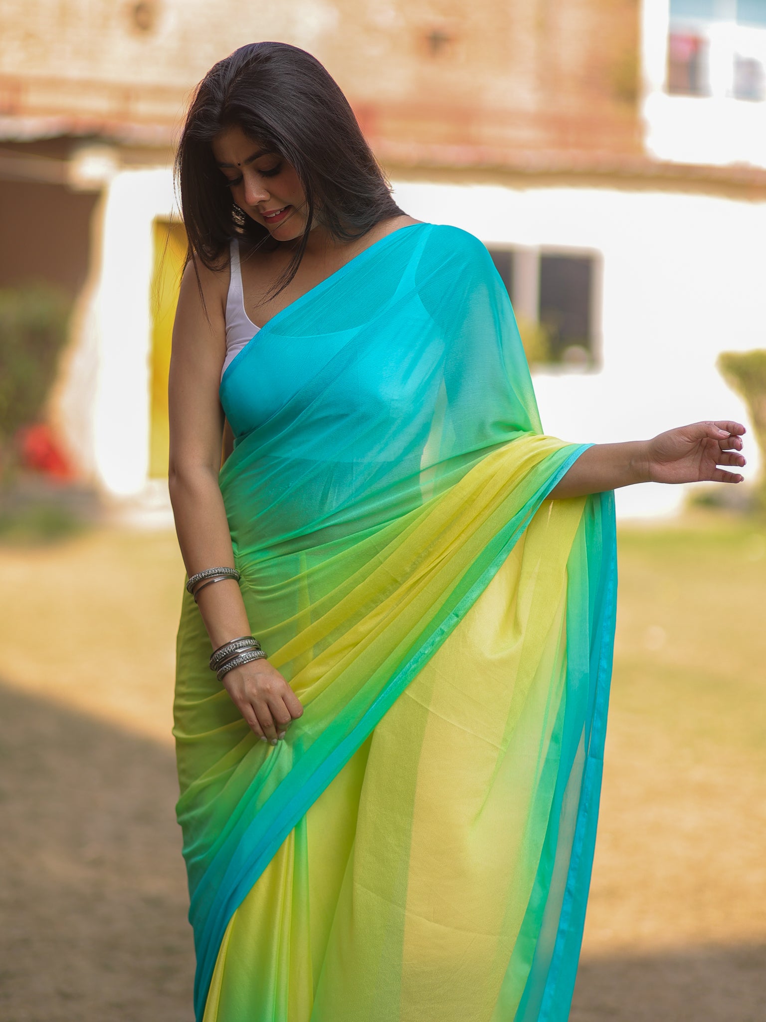 Shaded Chiffon Saree - Green