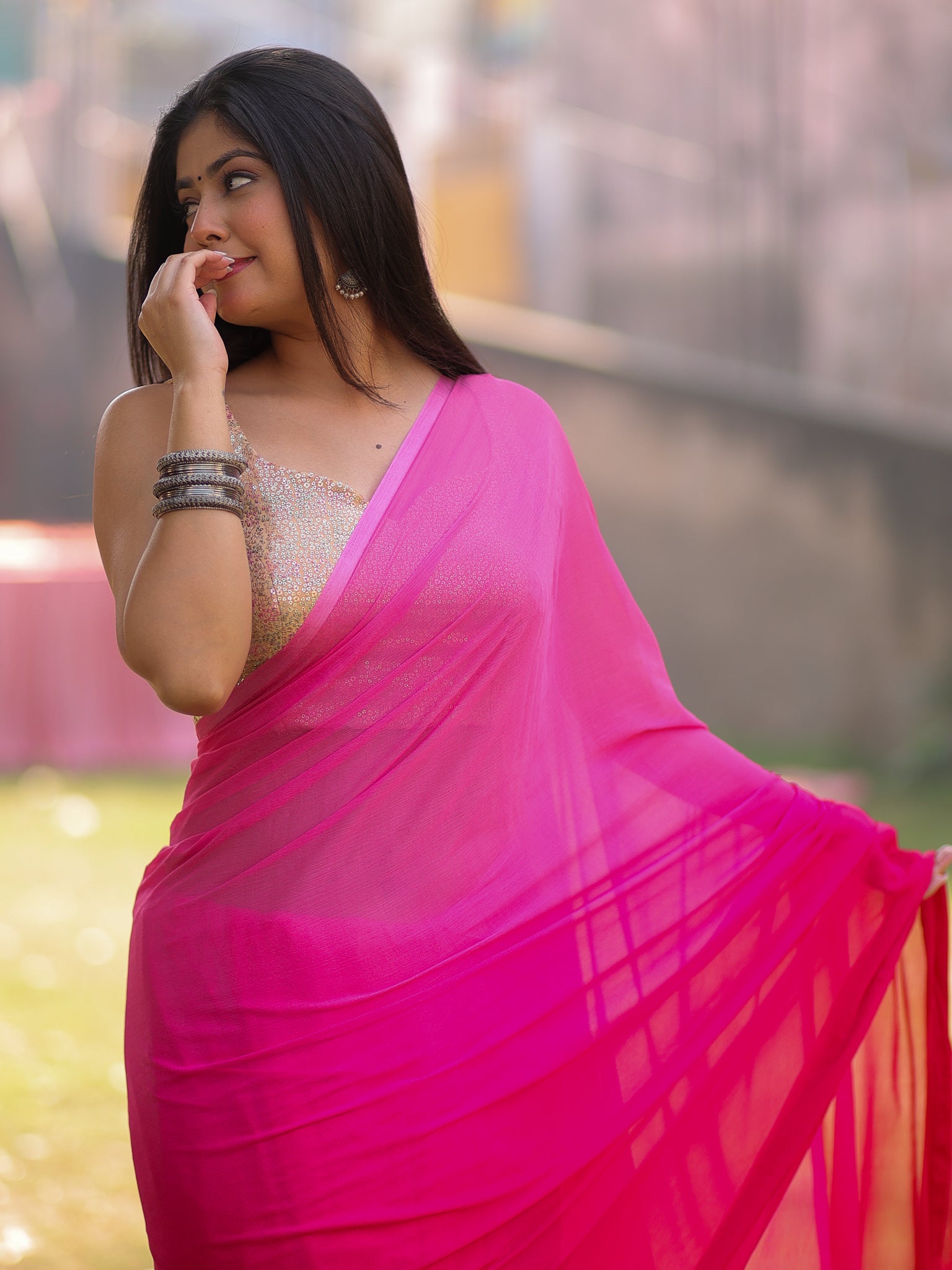 Shaded Chiffon Saree - Pink