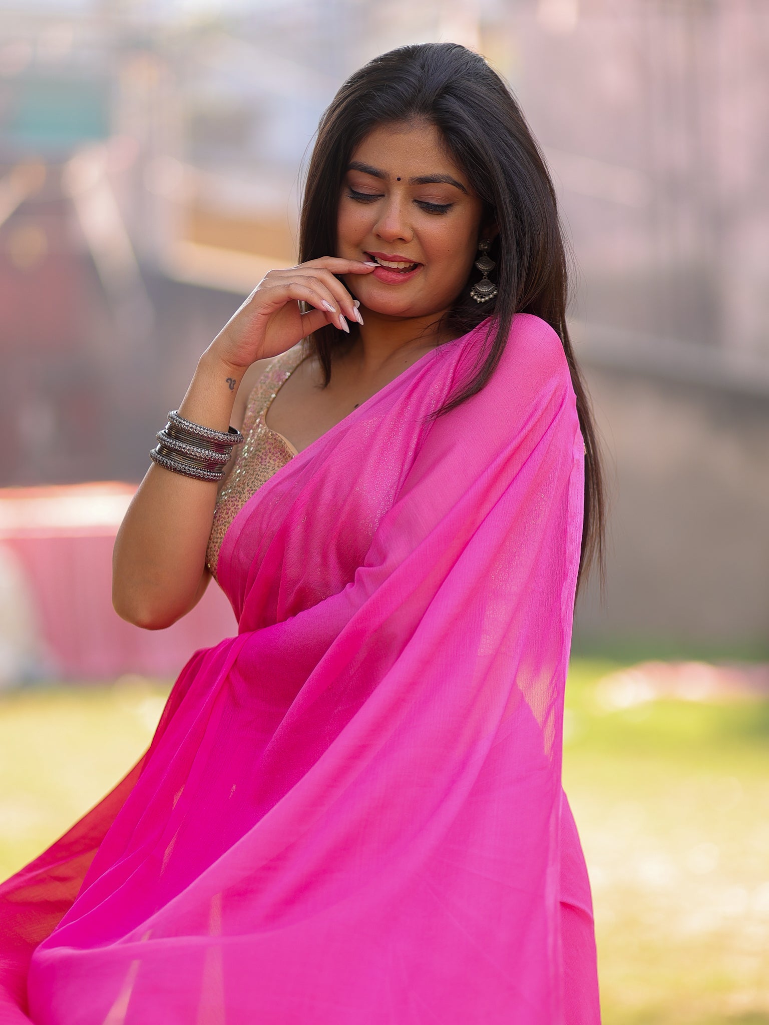 Shaded Chiffon Saree - Pink