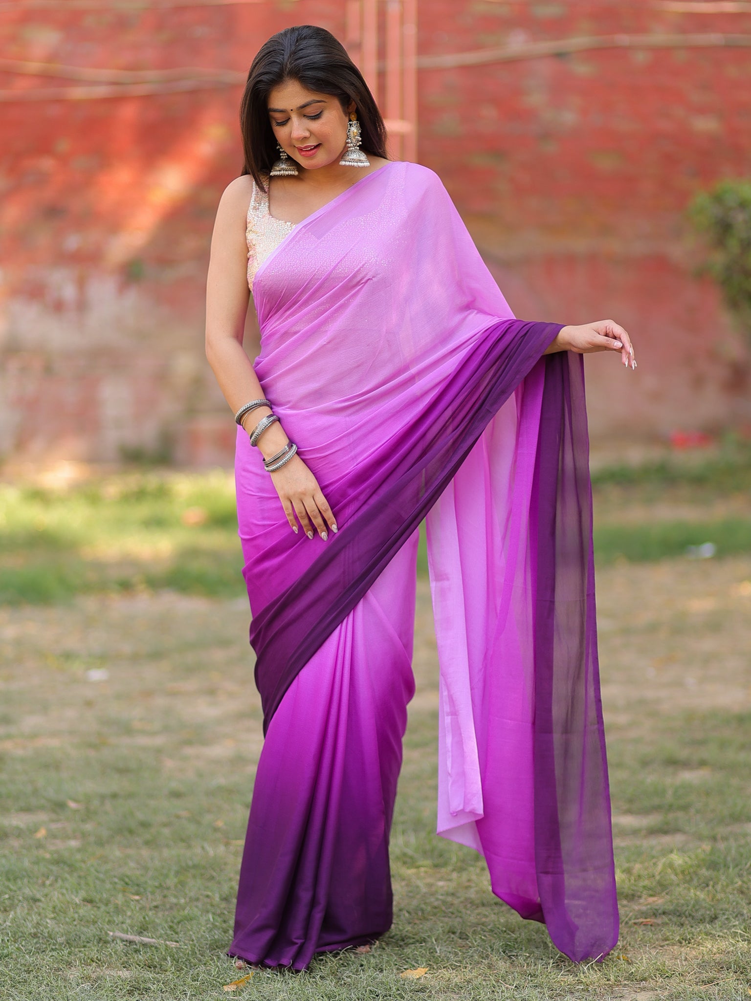 Shaded Chiffon Saree - Purple